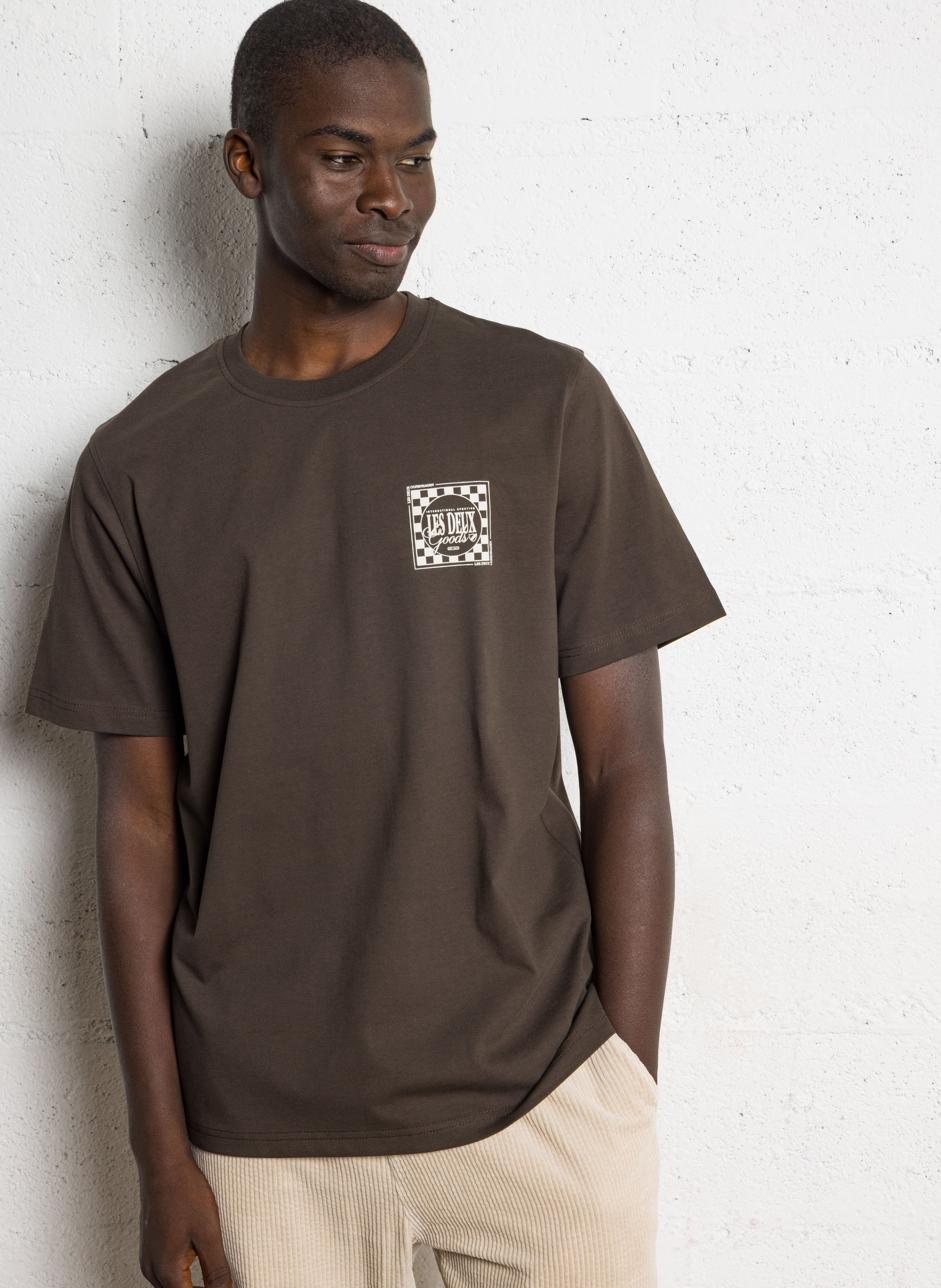 Tee-shirt droit col rond sérigraphié en coton bio LES DEUX Marron