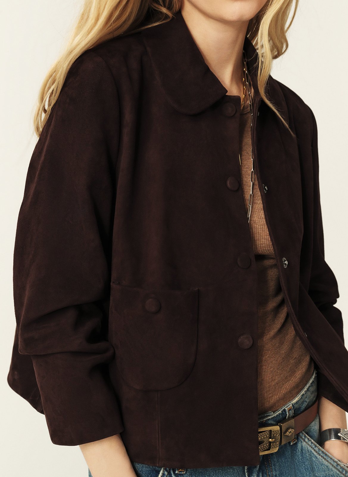 Geitenleren, suède jasje BA&SH Bruin