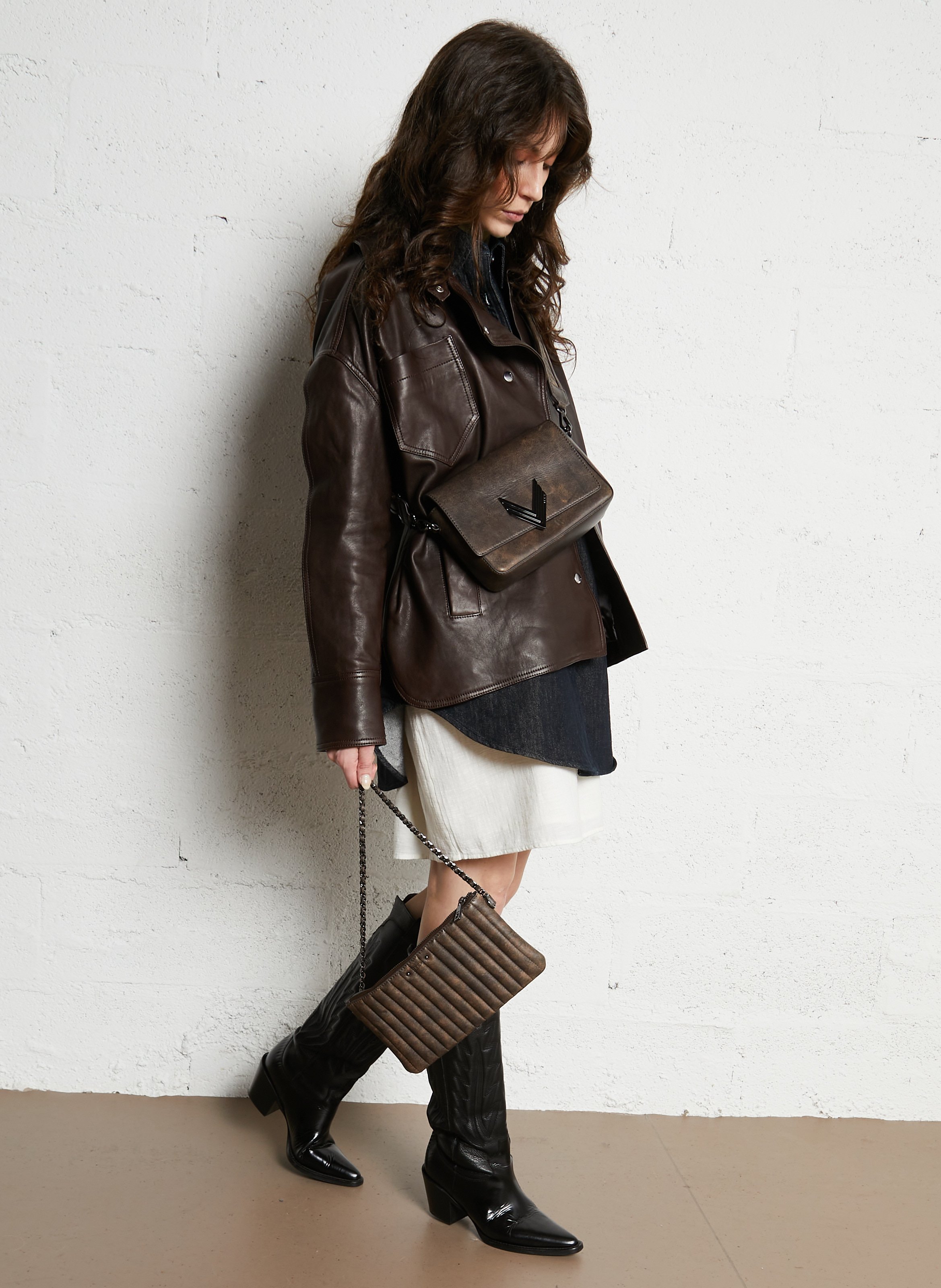 Leather crossbody bag IKKS Brown