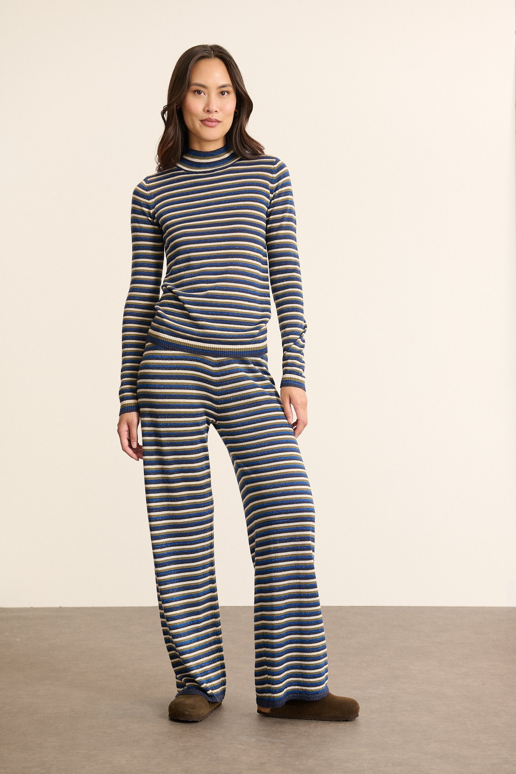 Straight knit trousers with stripes GARANCE PARIS Blue