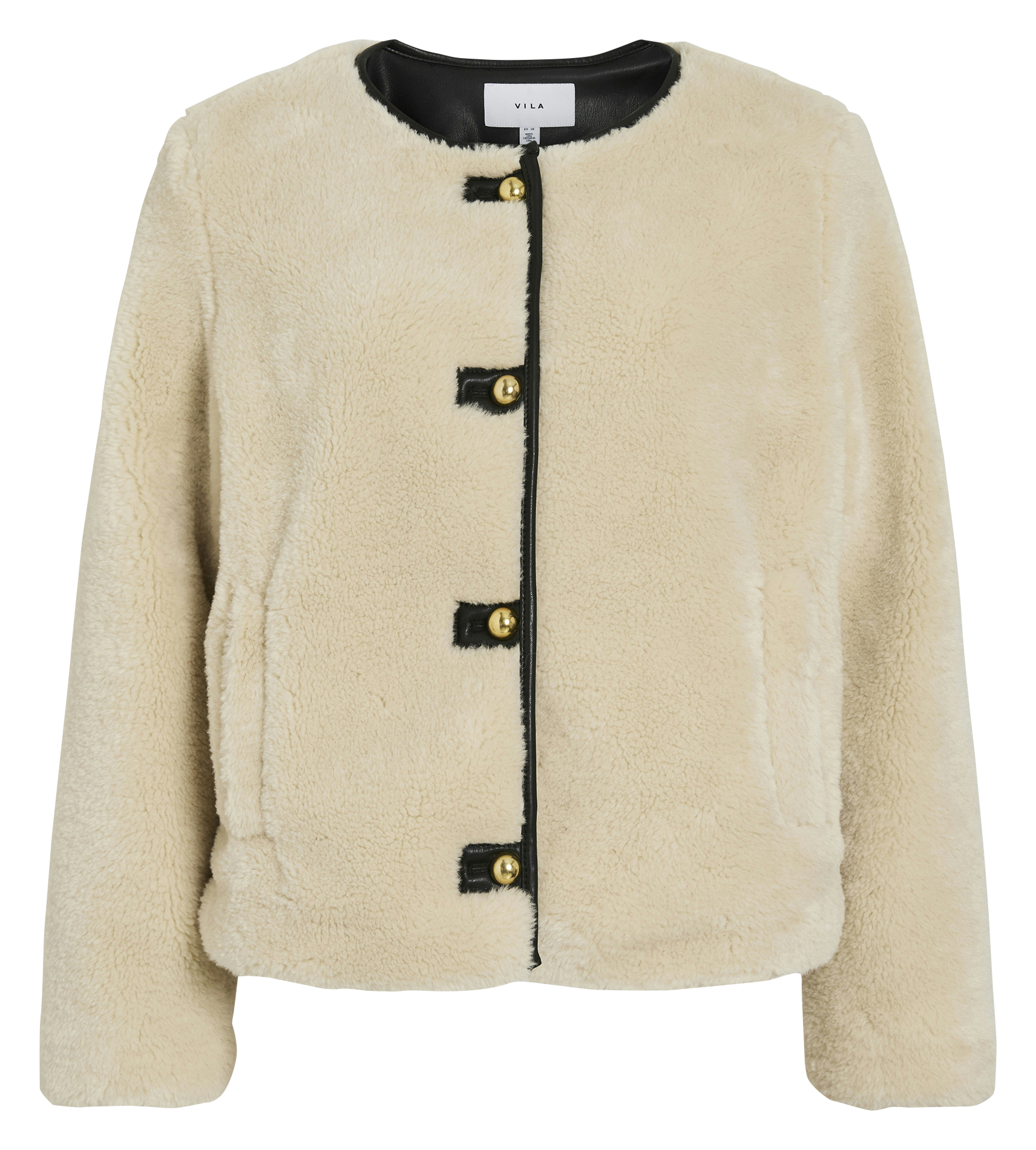 Round-neck faux-fur coat VILA Beige