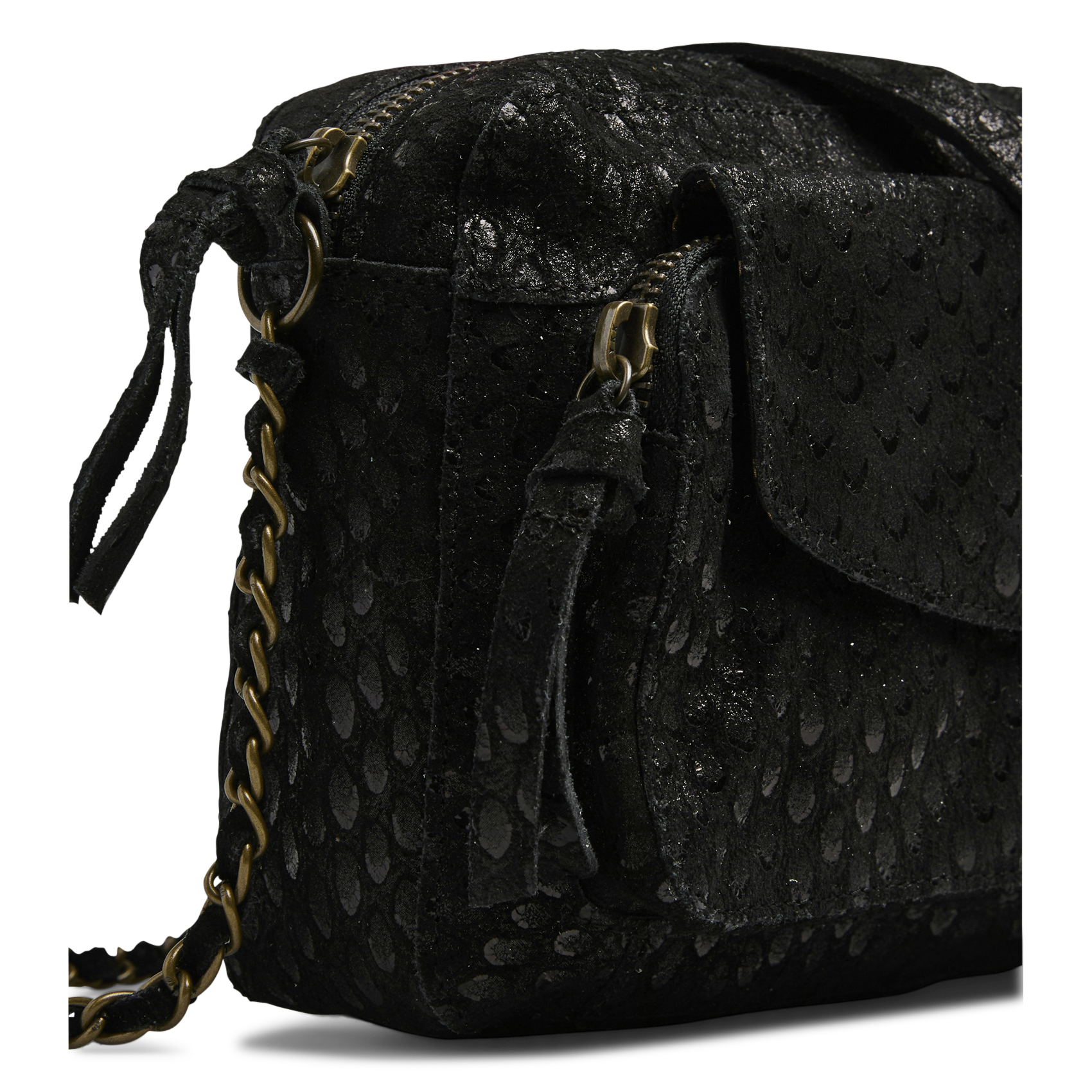 Shiny jacquard leather crossbody bag PIECES Black