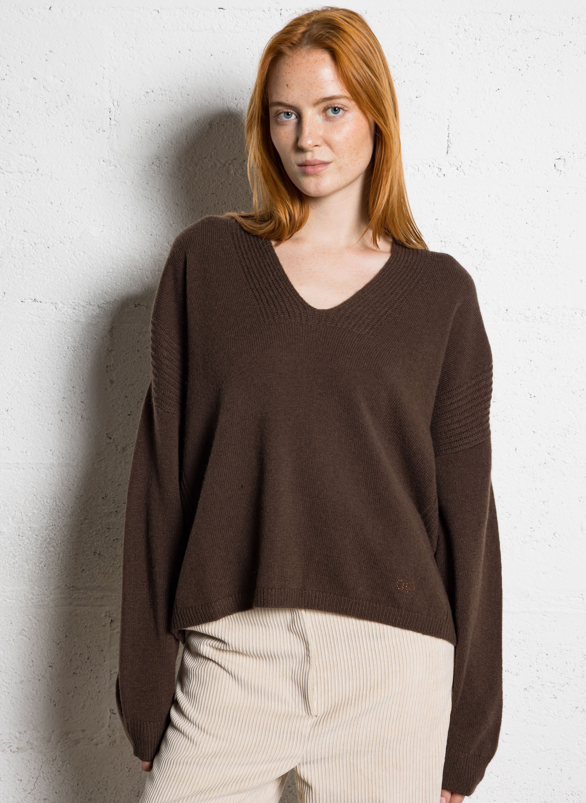 Pull oversize col rond en laine LIU JO Marron