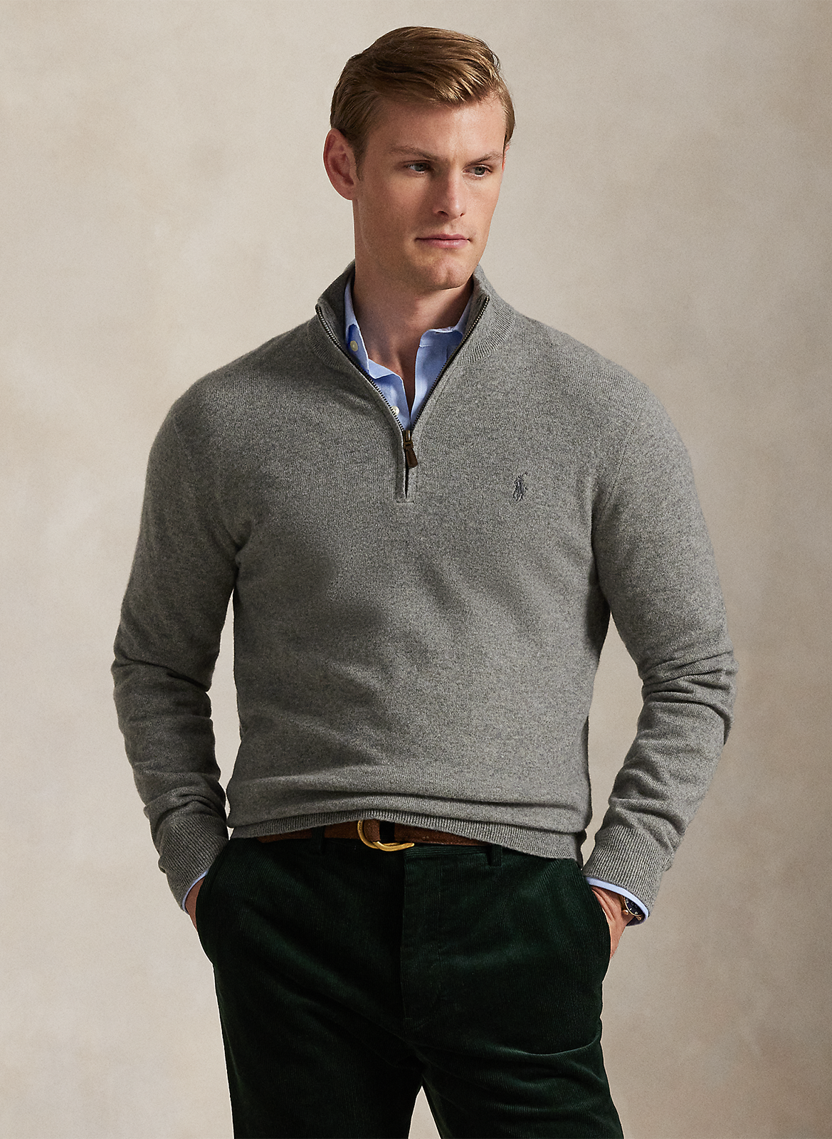 Regular-Fit-Pullover aus Merinowolle mit Stehkragen und Stickerei POLO RALPH LAUREN Grau