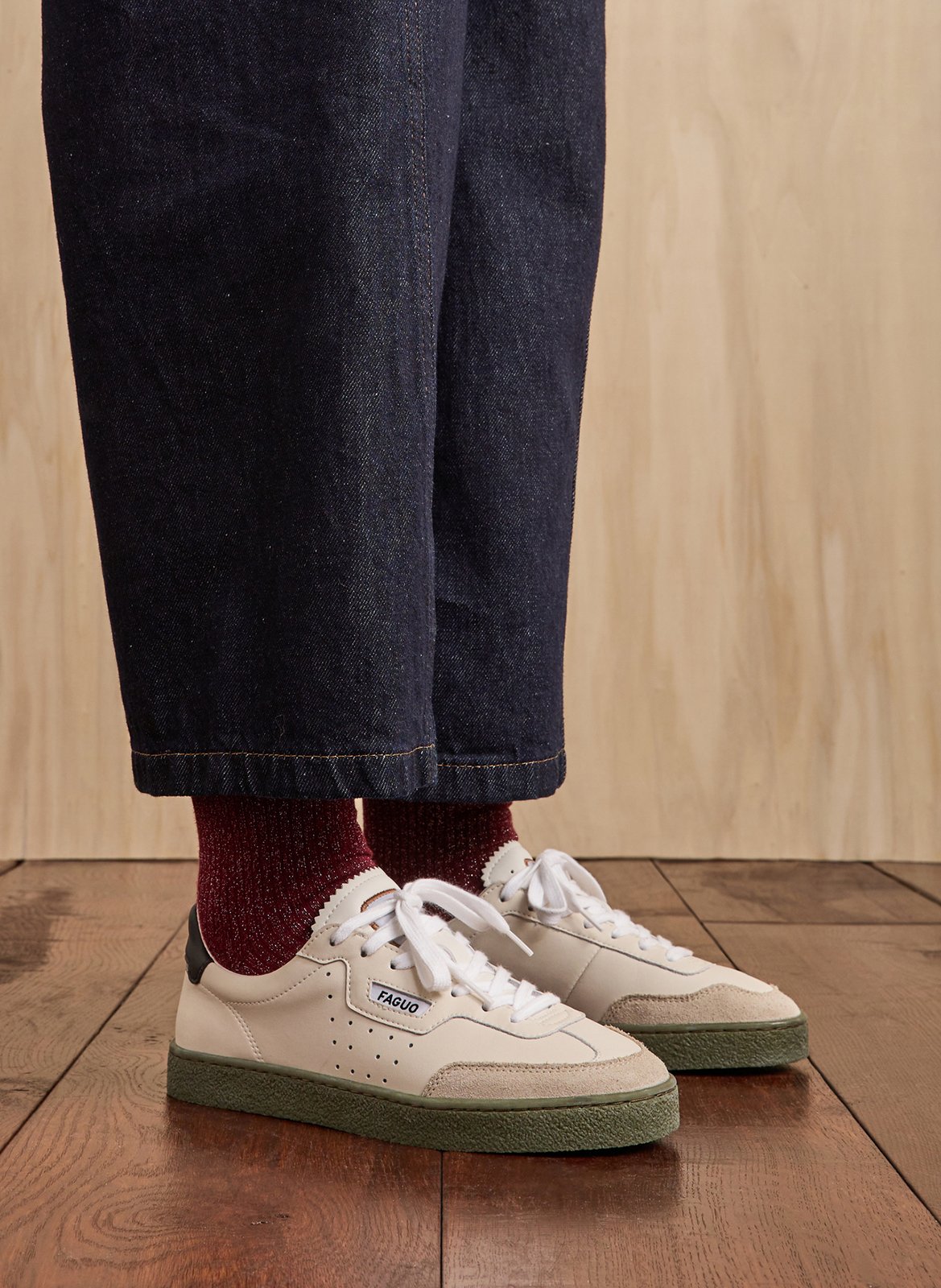 Niedrige Sneaker aus Leder-Mix FAGUO Beige