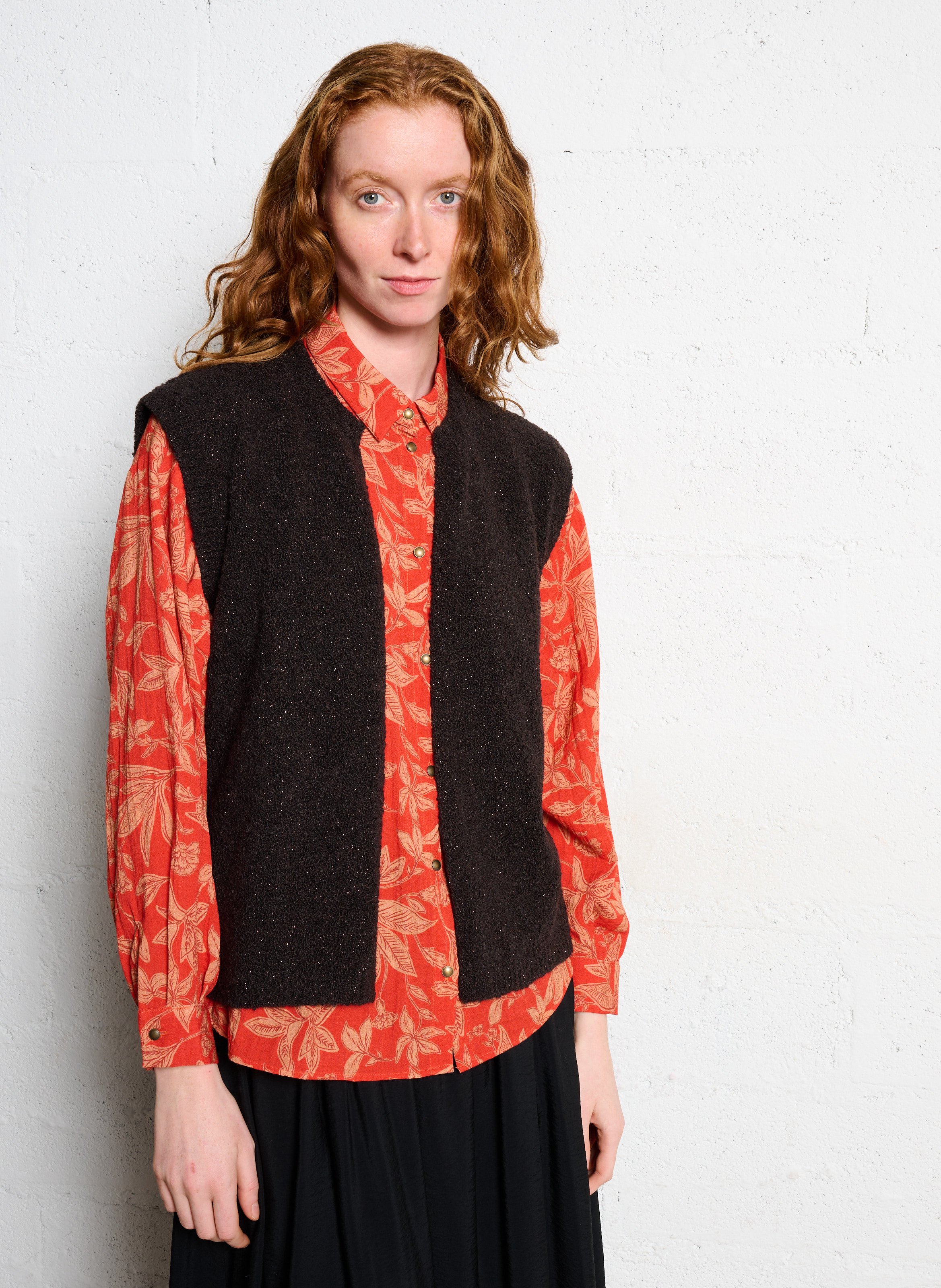 Sleeveless straight vest ONE STEP Brown