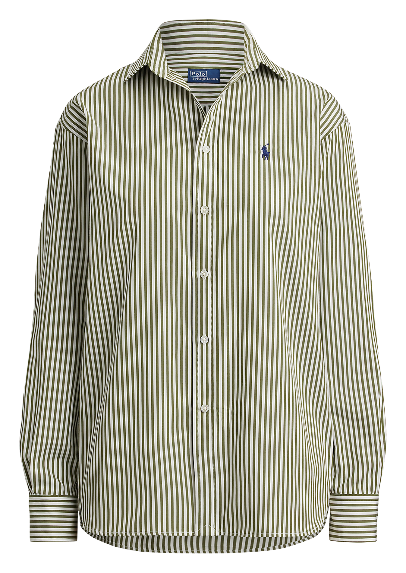 Chemise droite col polo en coton rayé  1936 supply olive white