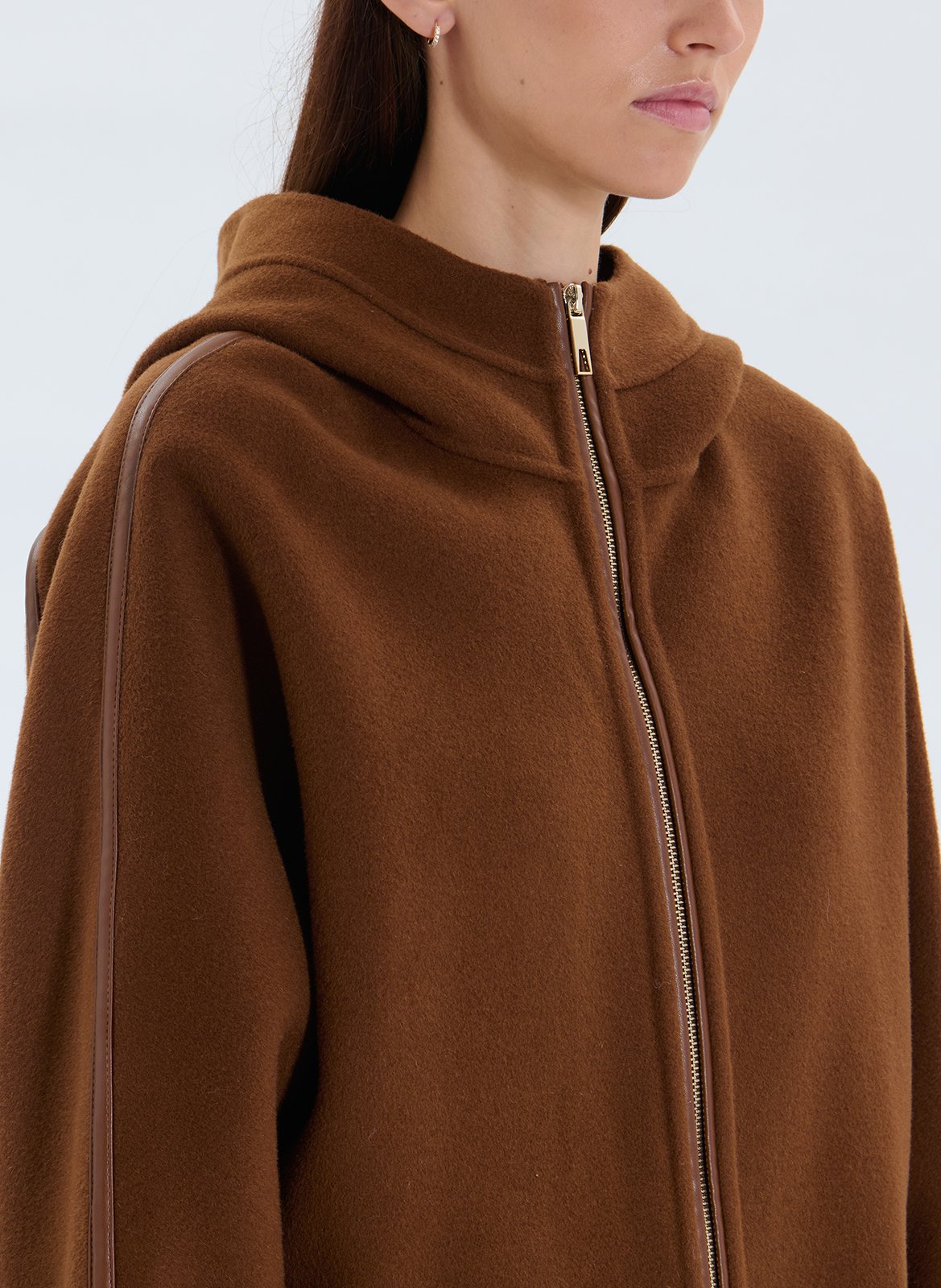Straight wool-blend coat with hood ZAPA Brown