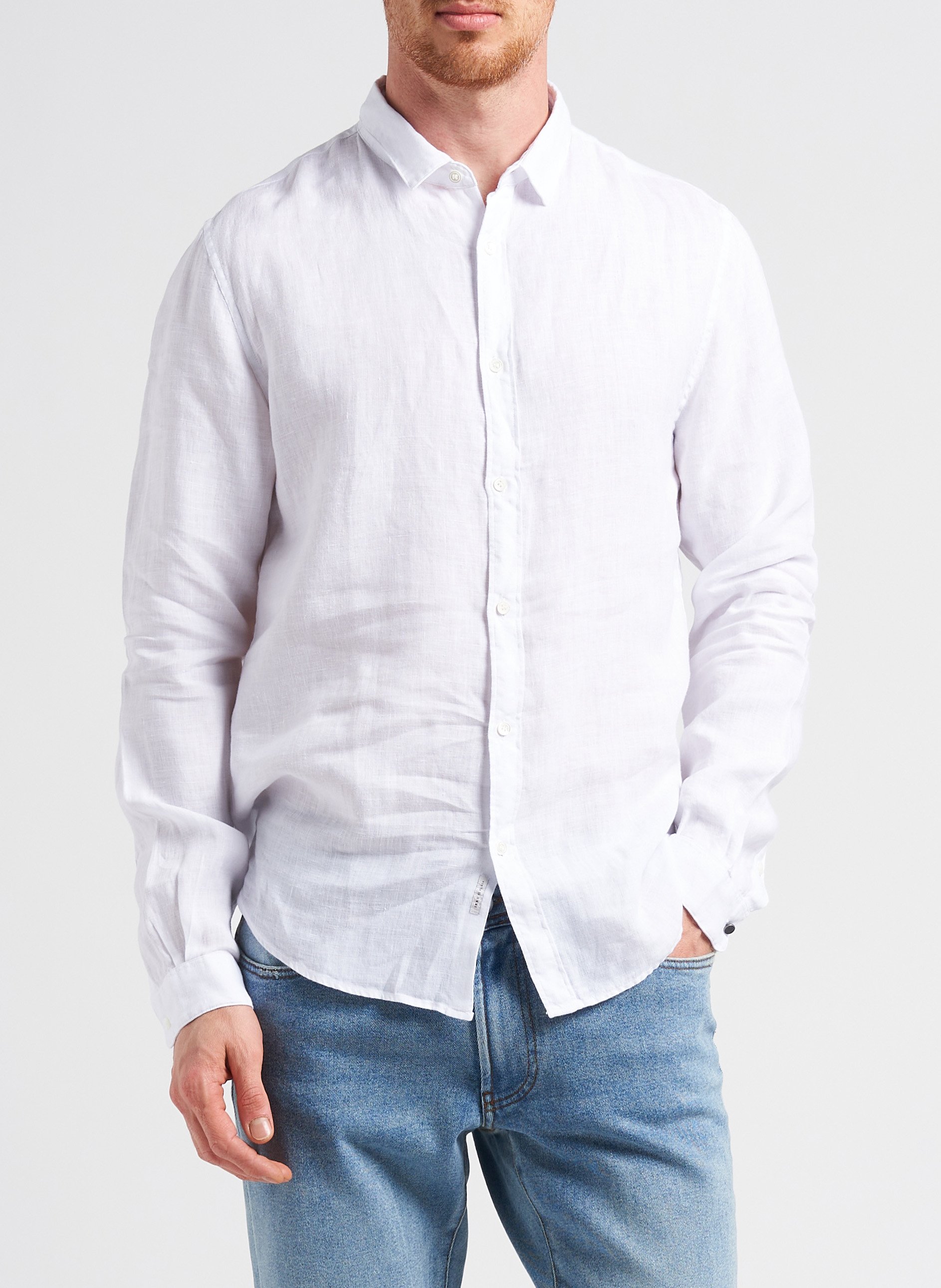 Slim-fit linen shirt with classic collar IKKS White