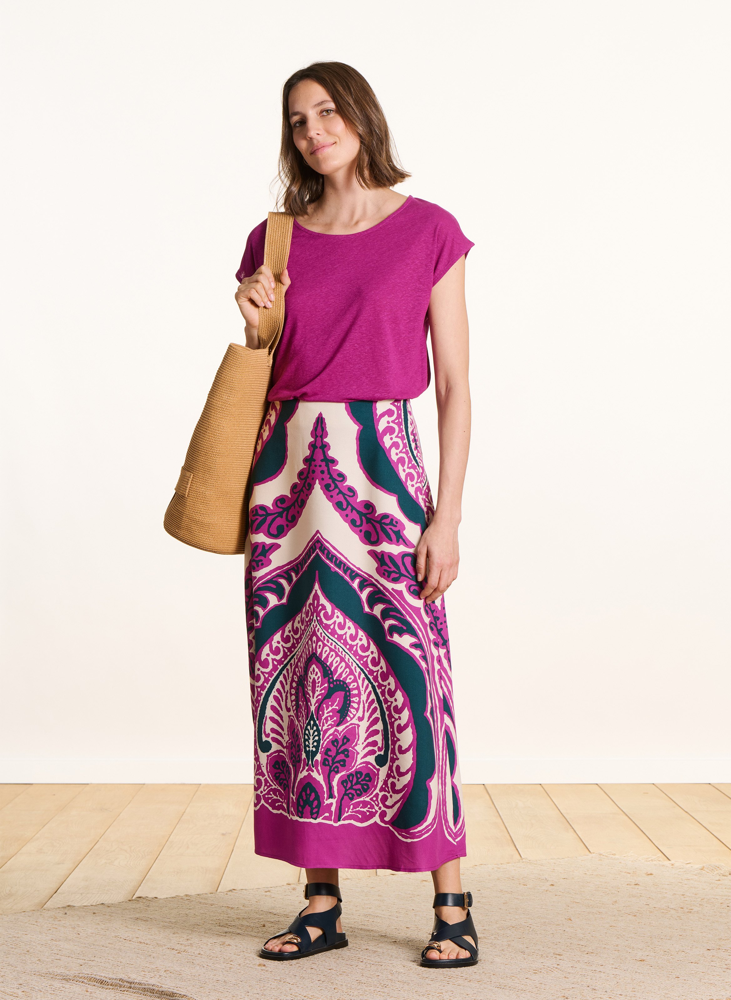 Jupe midi évasée à imprimé LA FEE MARABOUTEE Violet