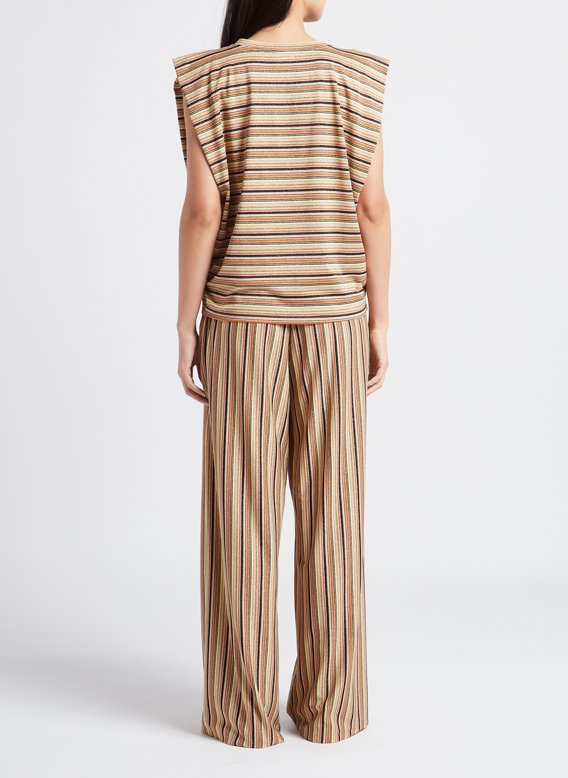 Pantalon large taille haute rayé à fils métallisés MOMONI Multicolore