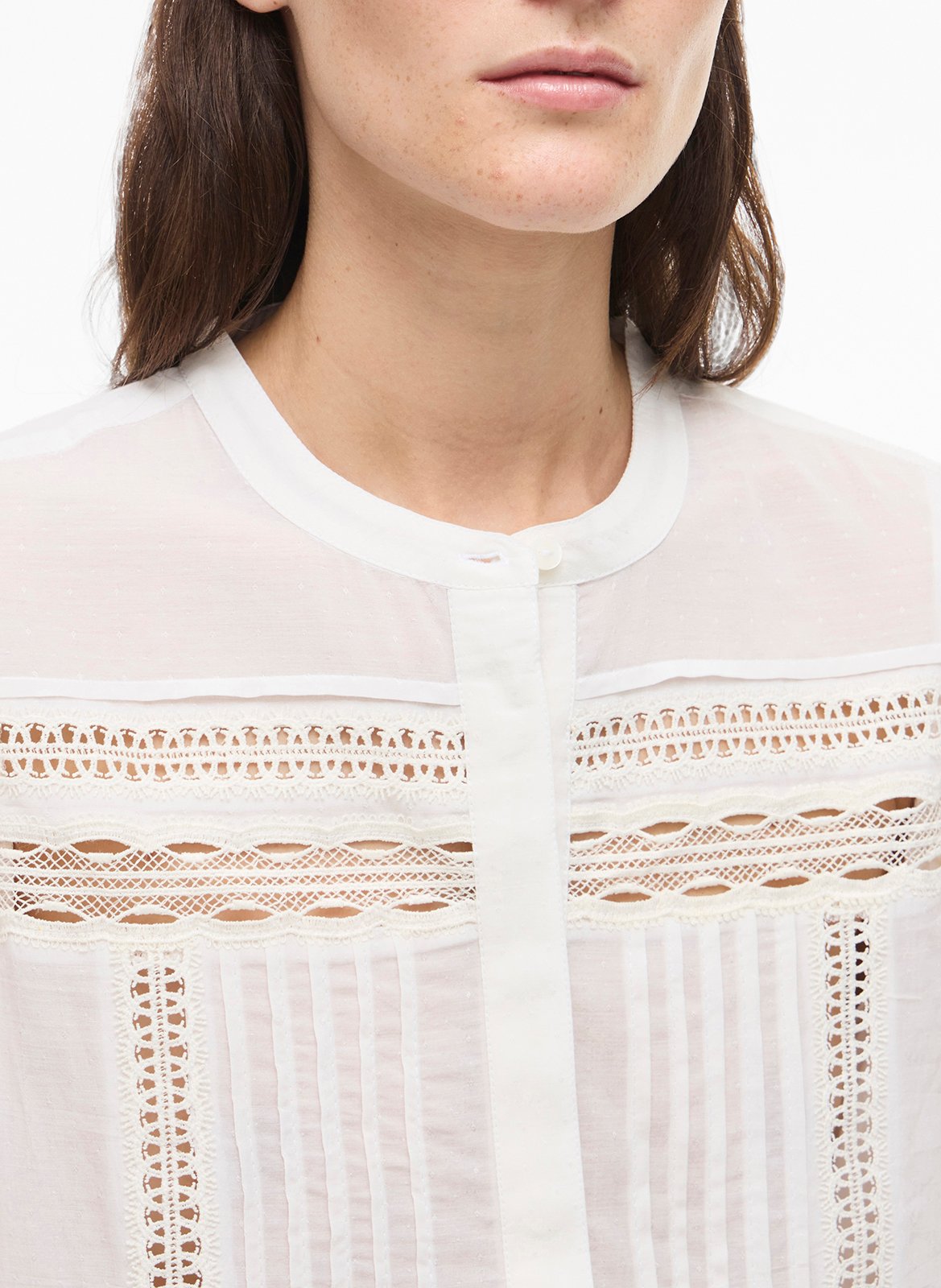 Chemise droite col rond en dentelle ROUGE EDIT Beige