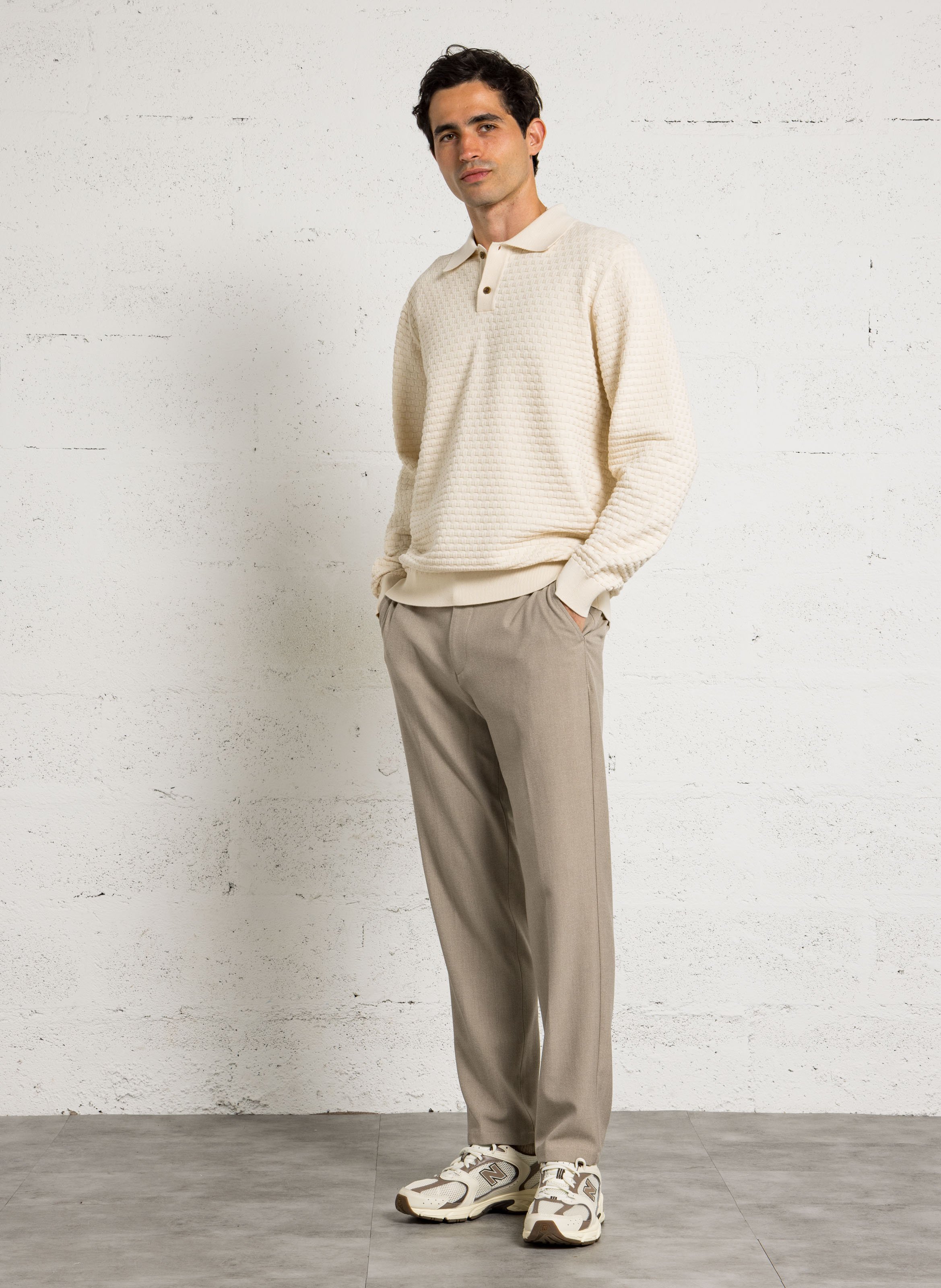 Maglione diritto con collo a polo in cotone LES DEUX Beige