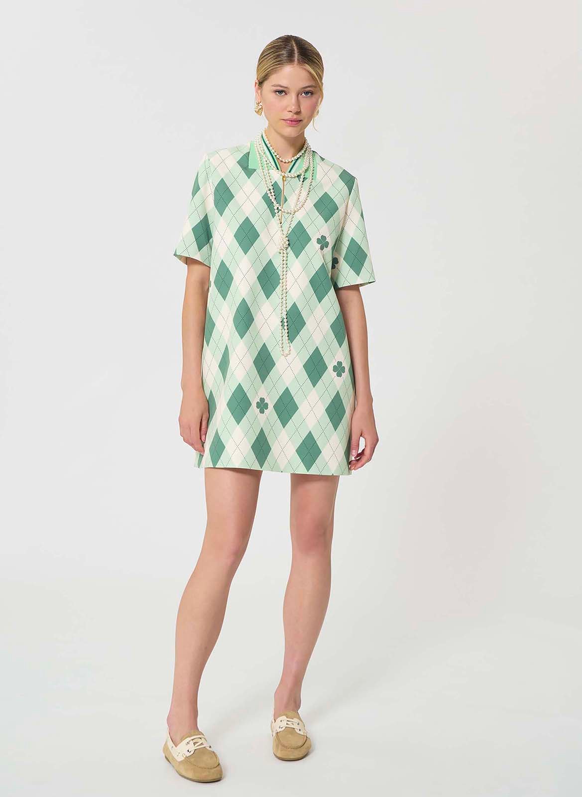 Robe courte col classique imprimé TARA JARMON Vert