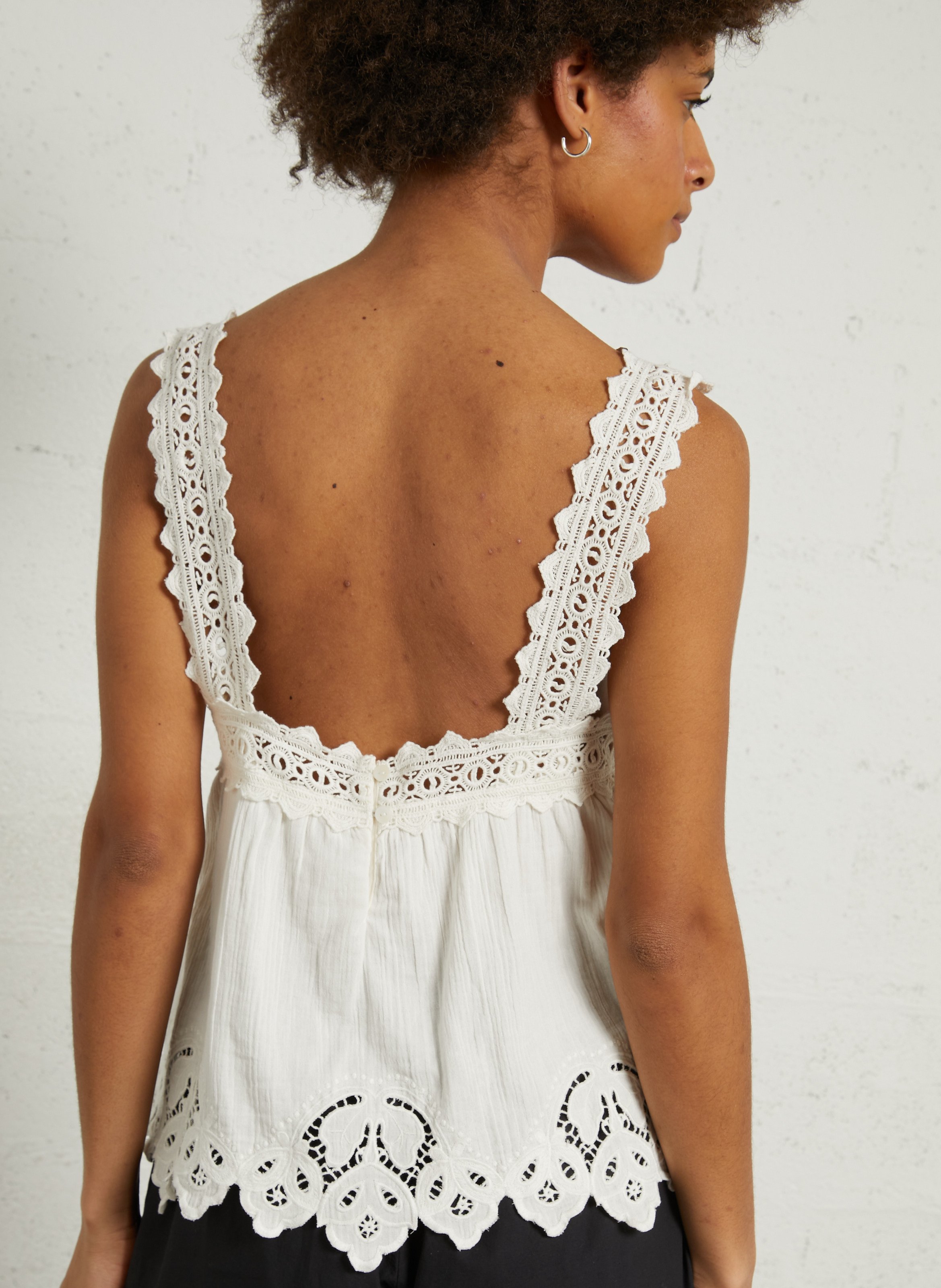 Rechte top met vierkante halslijn van biologisch katoen LOUISE MISHA Wit