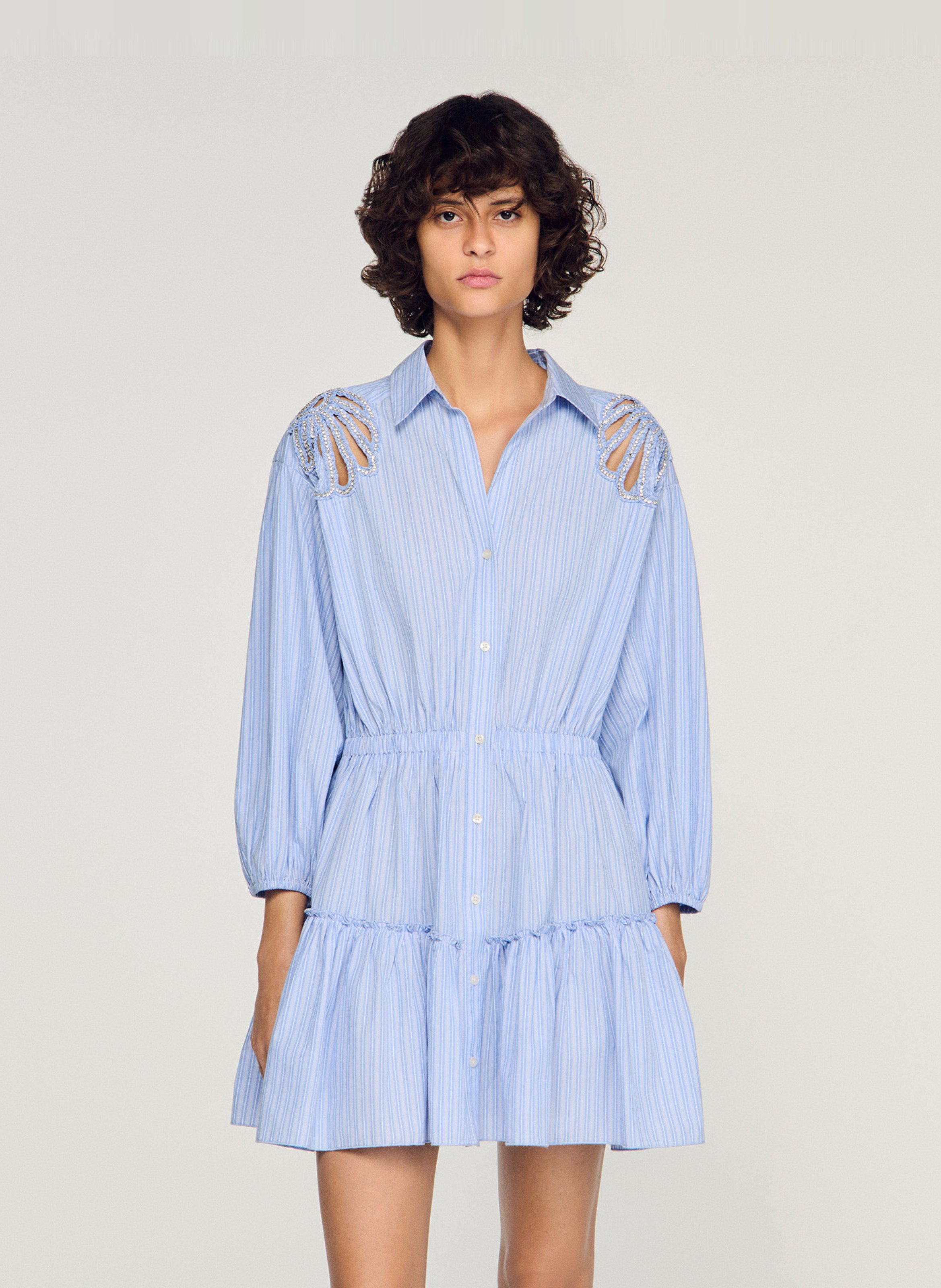 Robe courte en coton SANDRO Bleu