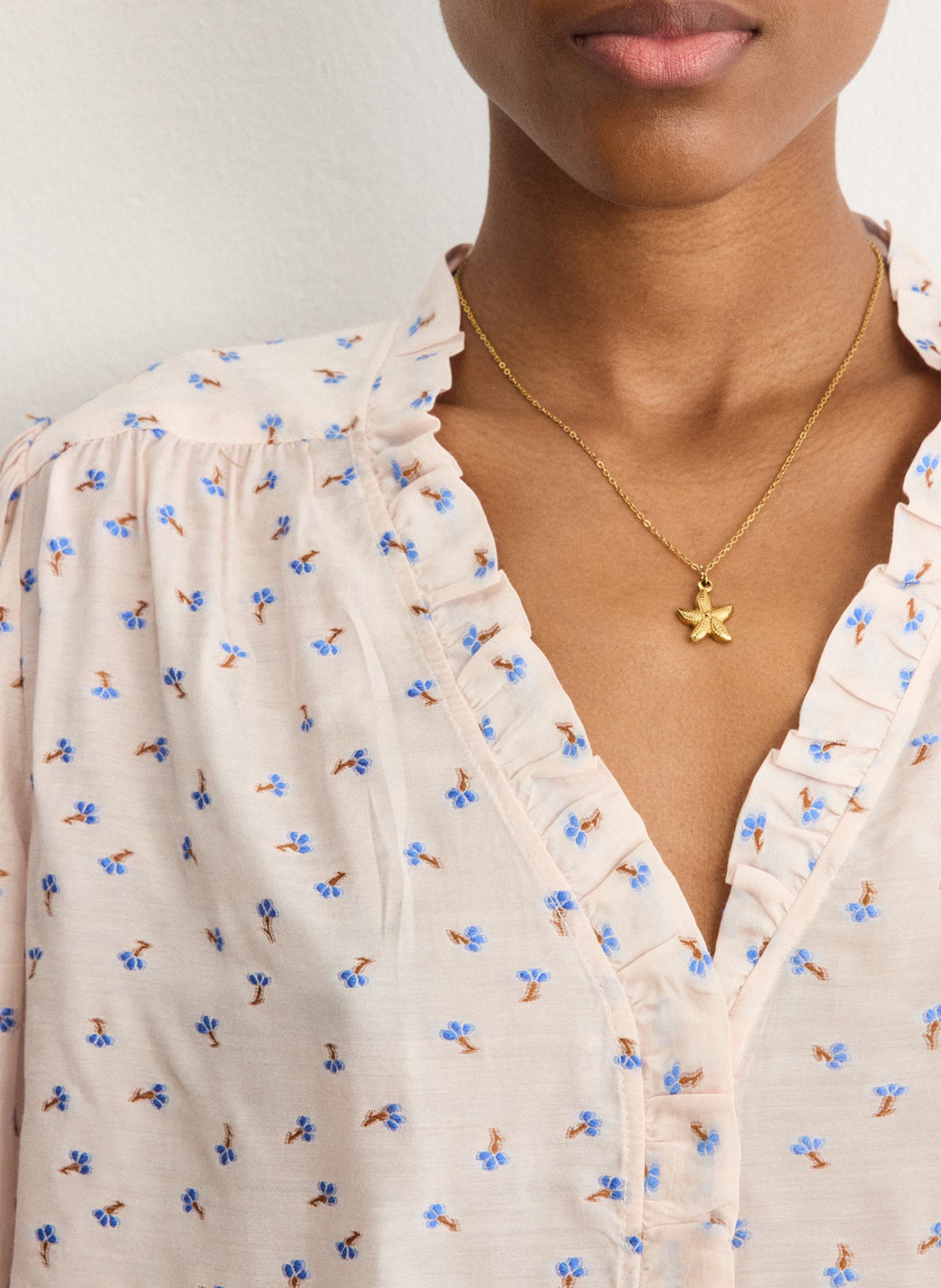 Chemise col V imprimée PABLO Rouge