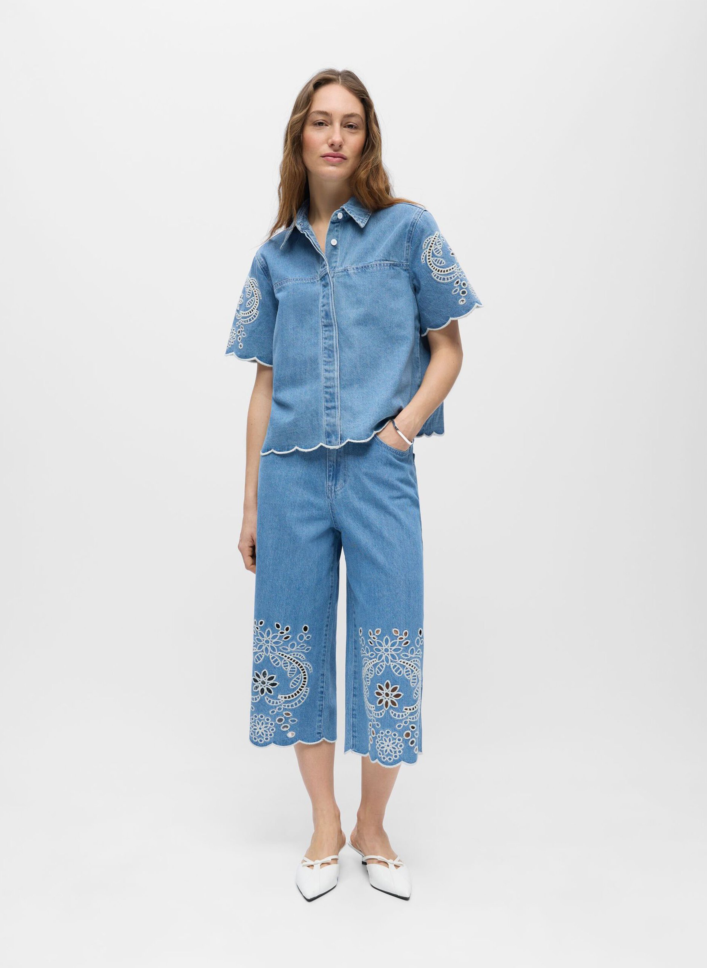 Gerade geschnittenes Hemd aus Baumwoll-Mix mit klassischem Kragen OBJECT Blau