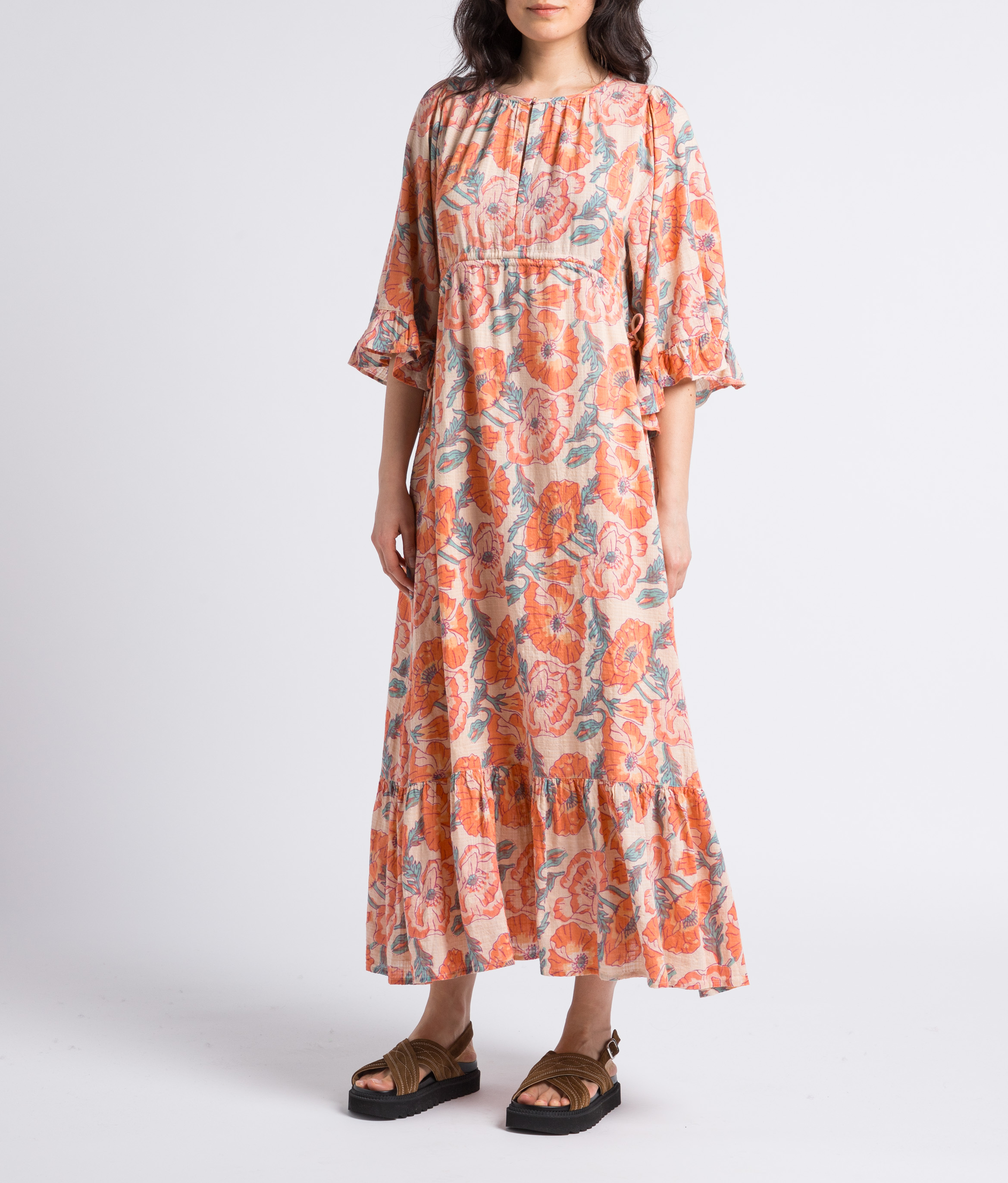 Robe longue cintrée et imprimée en coton mélangé SWILDENS Blanc