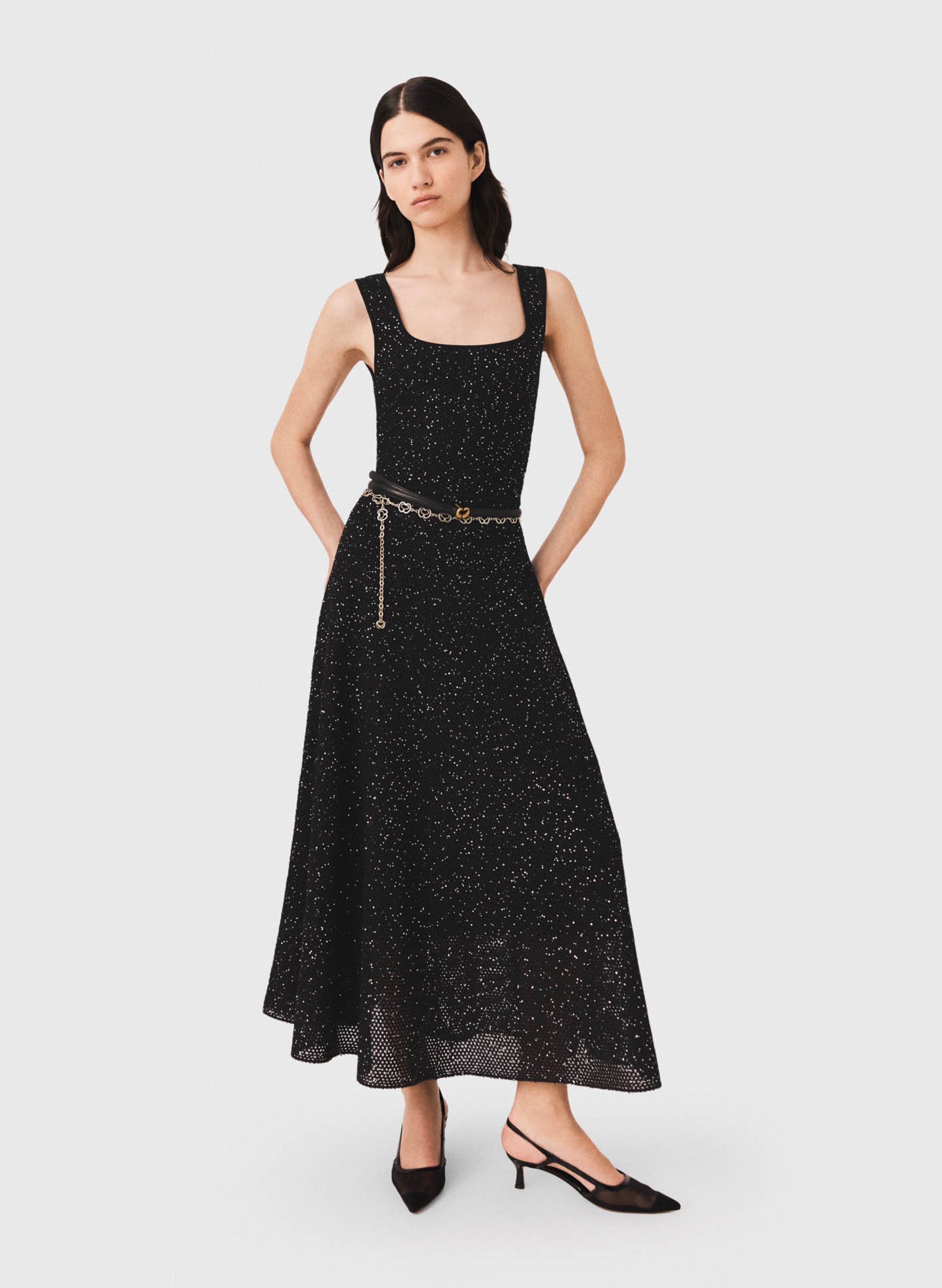 Robe longue col rond à sequins MAJE