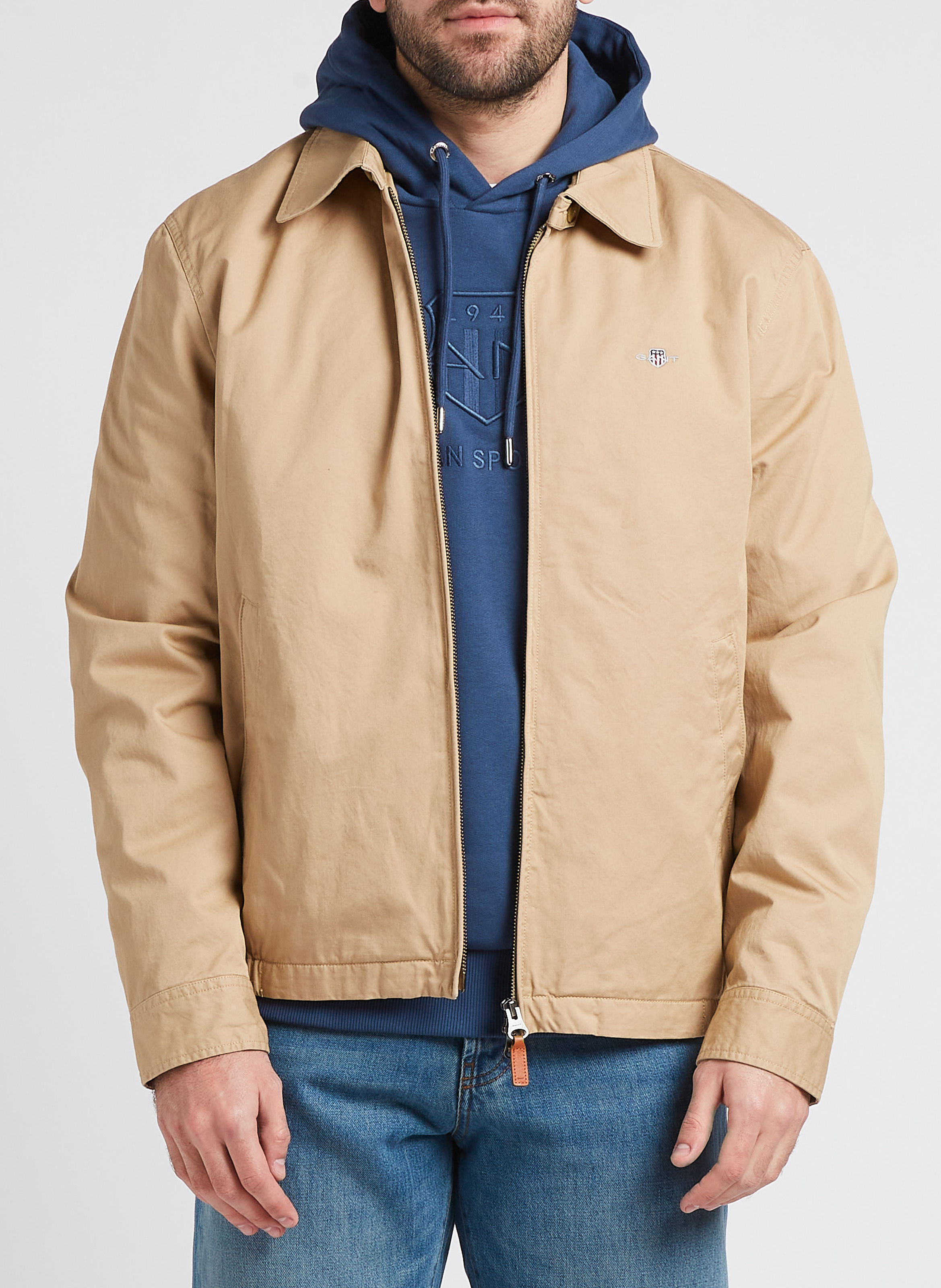 Katoenen, recht windjack met klassieke kraag en borduursel GANT Beige