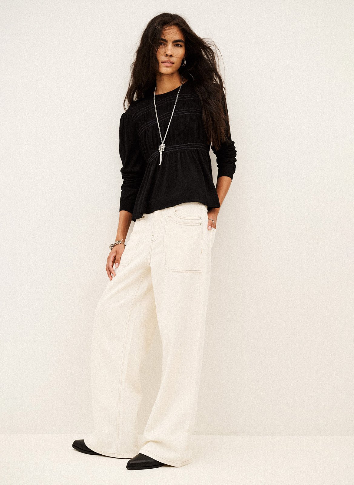 Pull droit col rond en laine BA&SH Noir