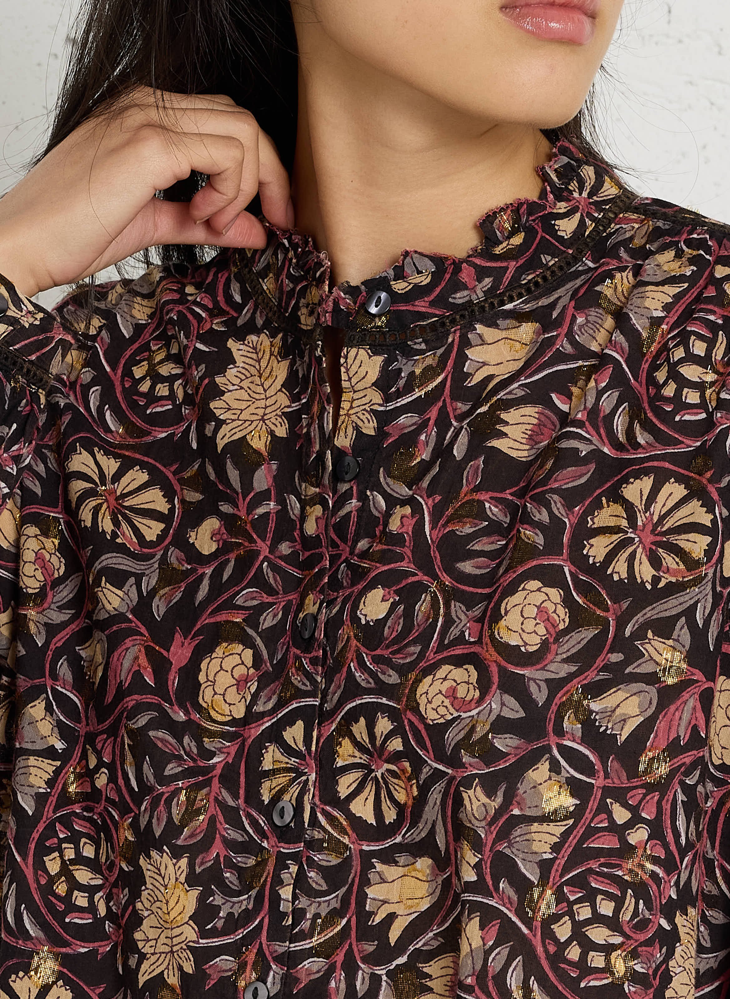 Wijdvallende blouse met print in gemengd katoen MAISON HOTEL Zwart