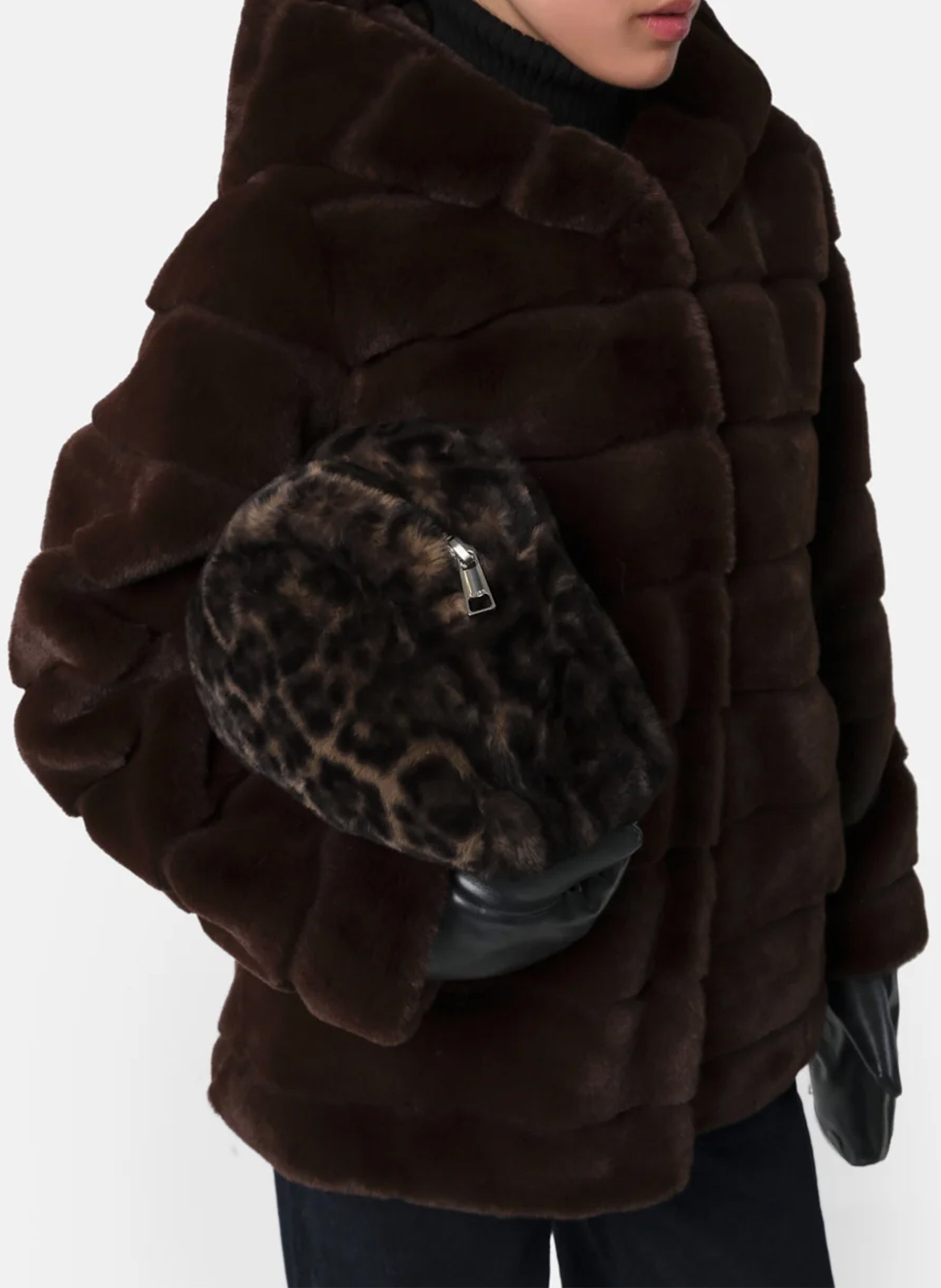Ruime jas met capuchon en fakefur-effect APPARIS Bruin