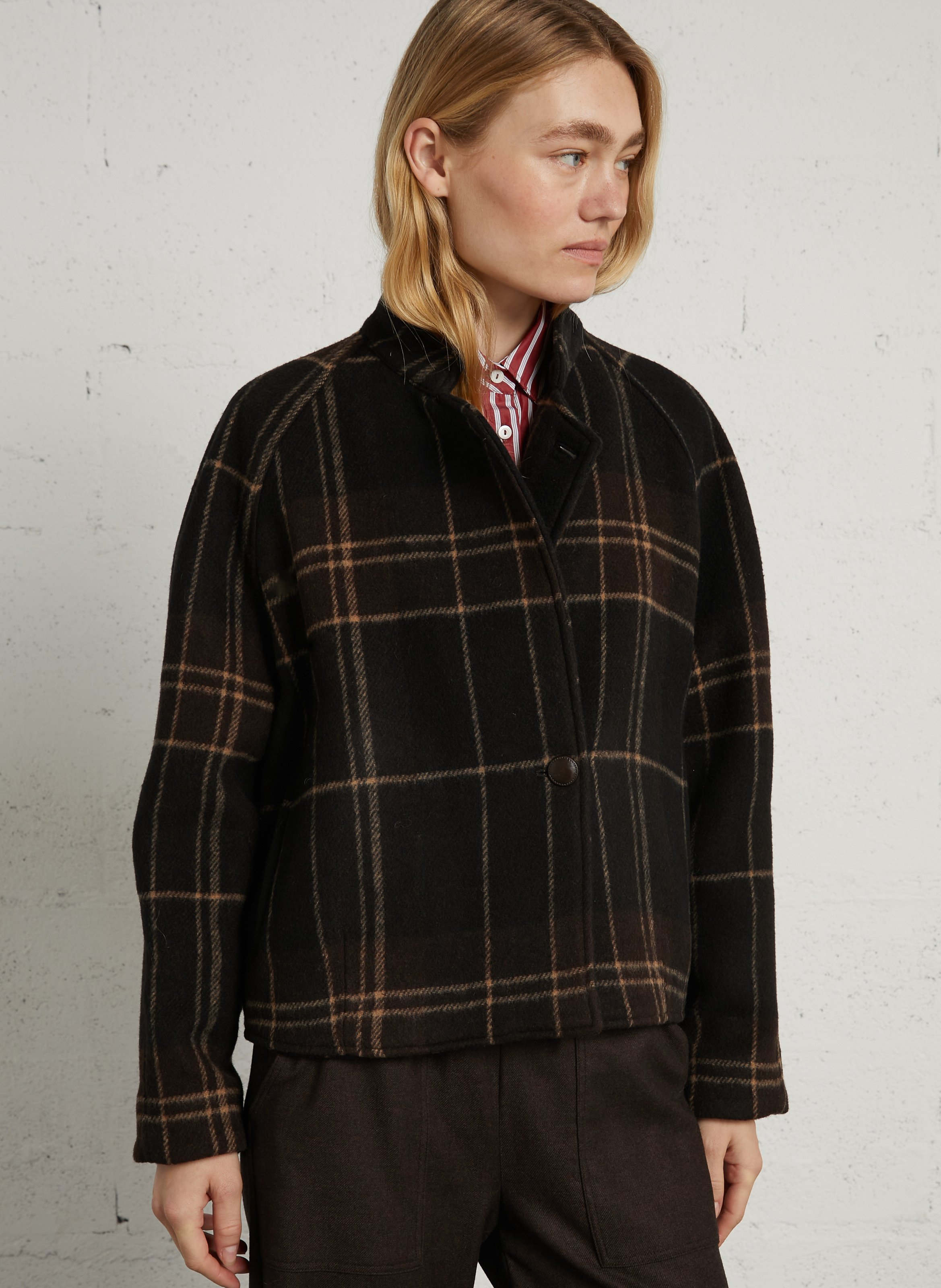 Straight checkered wool blend jacket DIEGA Multicolored