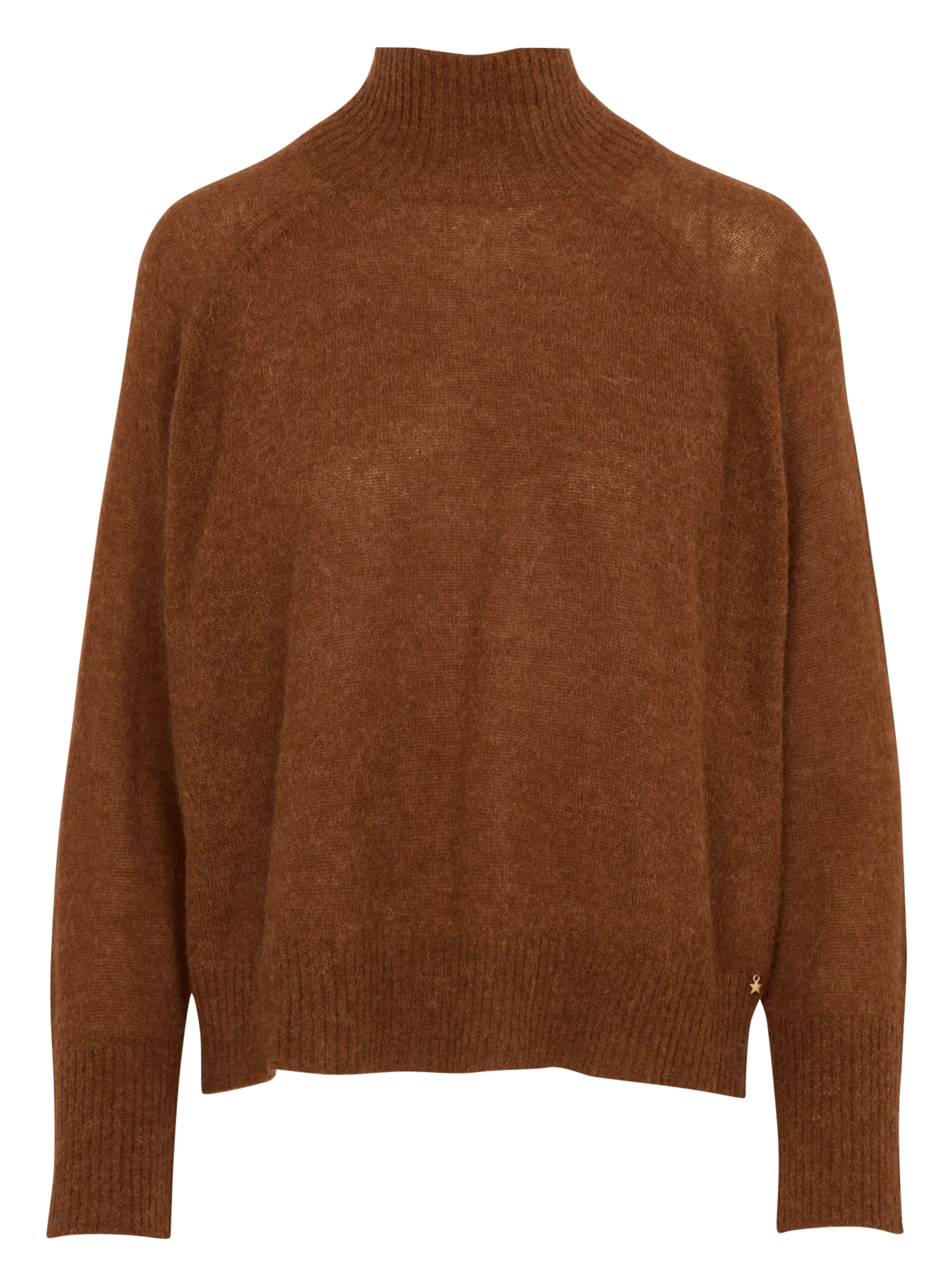 Pull droit col montant en laine et soie DES PETITS HAUTS Marron
