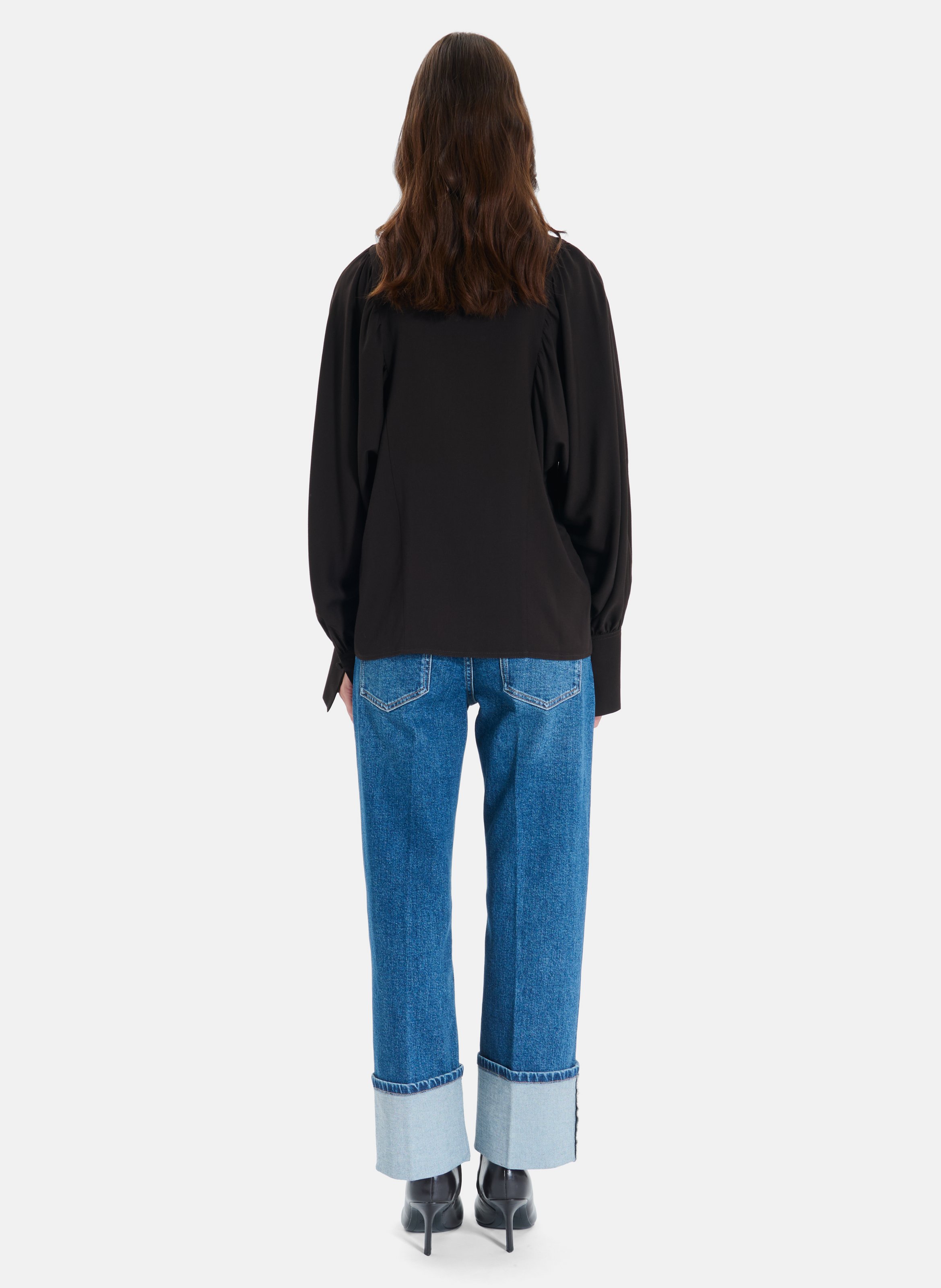 Plain loose-fitting V-neck blouse ZAPA Brown