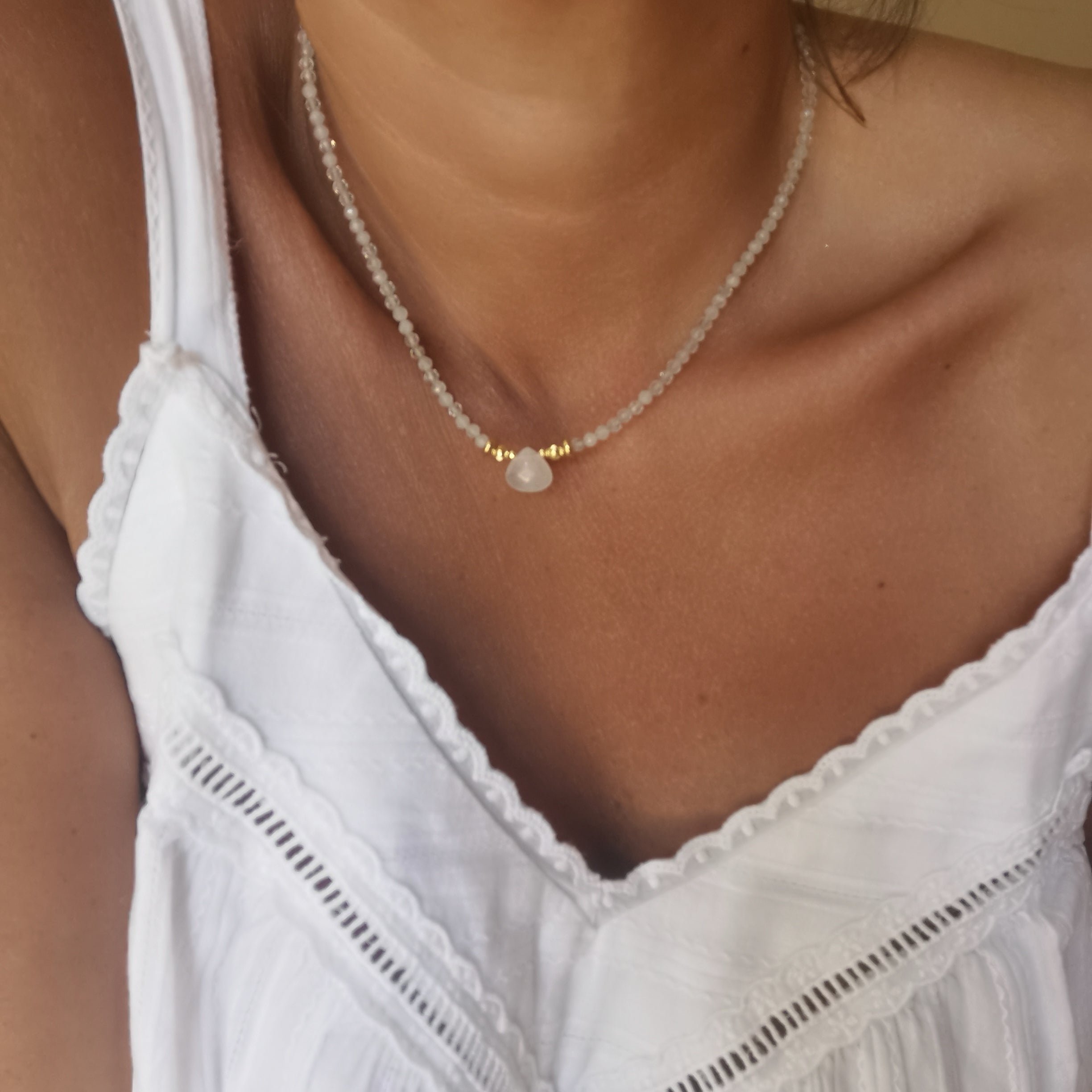 Pink quartz necklace White