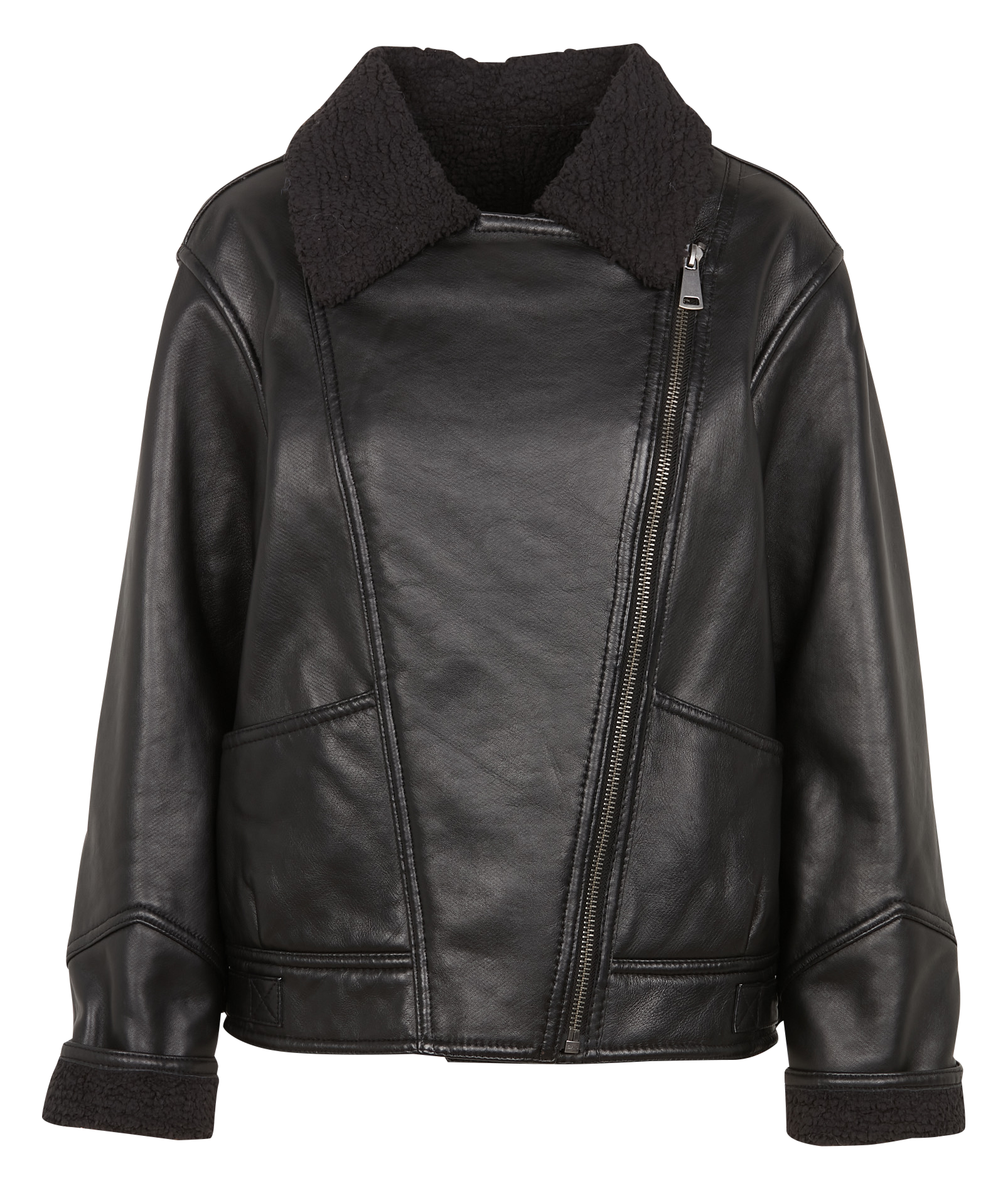 Straight leather coat with classic collar MAISON 123