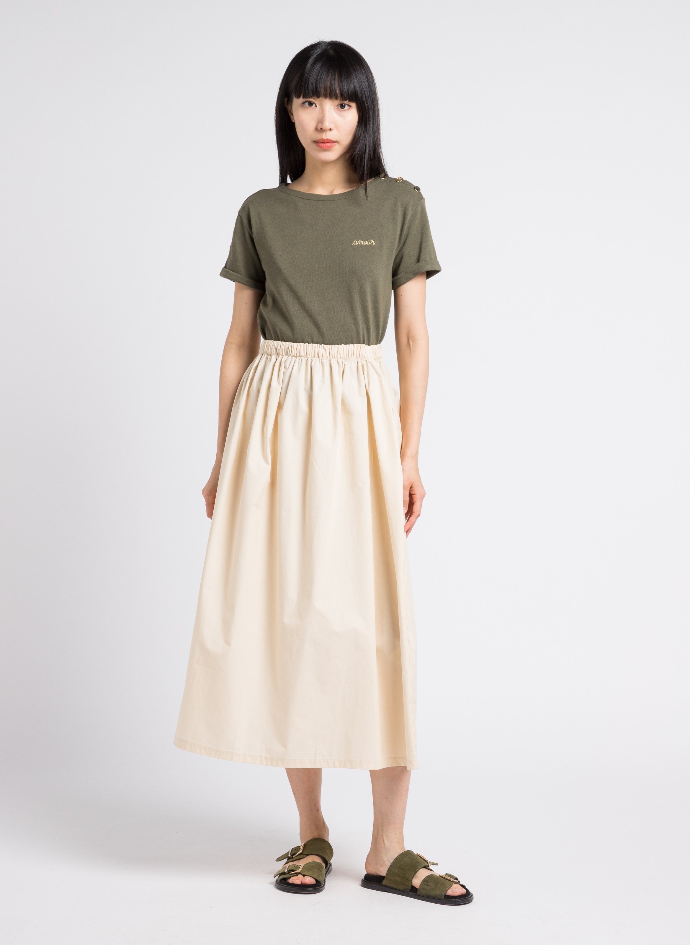 Tee-shirt ample col rond en coton bio briodé MAISON LABICHE Vert