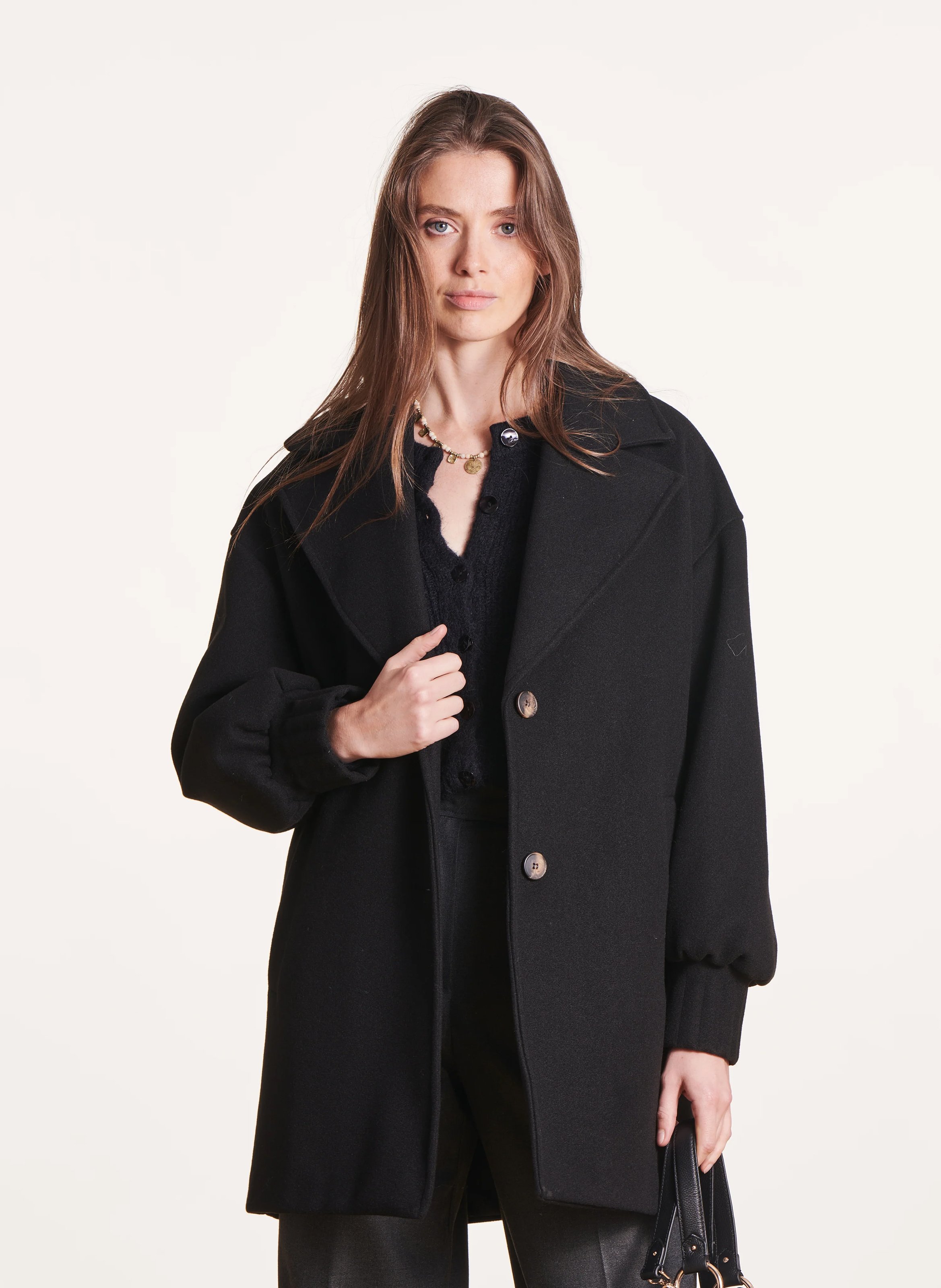 Manteau col tailleur Noir