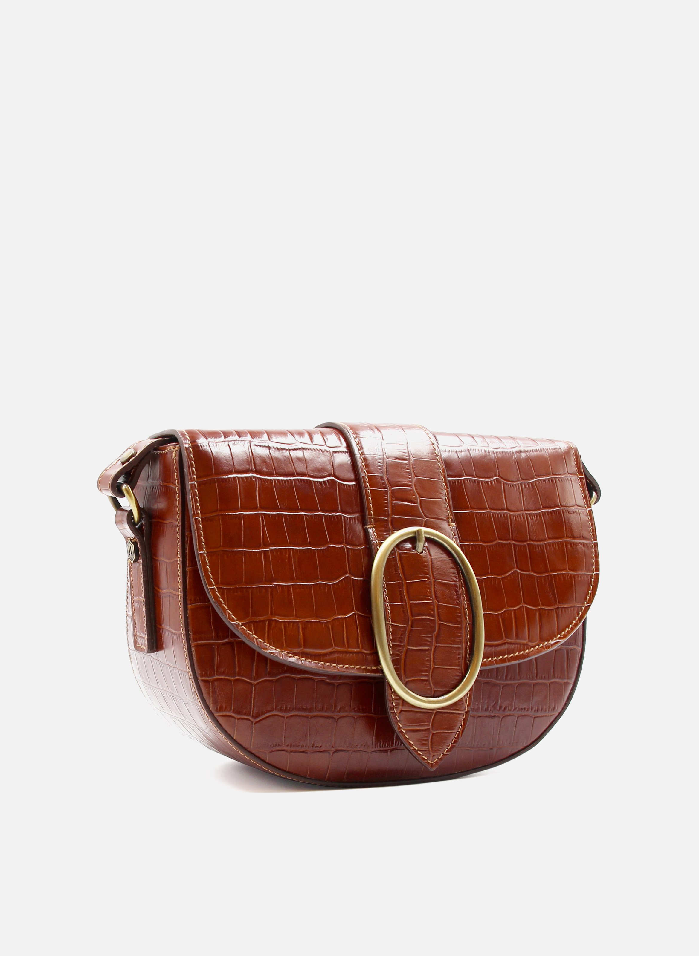 Sac boucle cuir imprimé croco JULES & JENN Marron