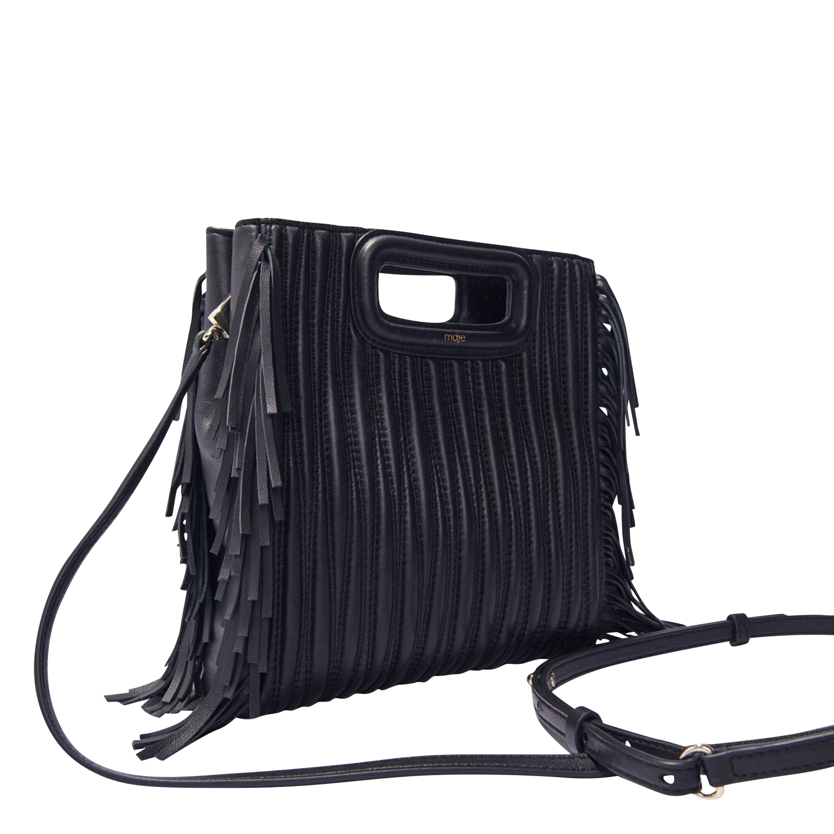 Leren schoudertas met franje MAJE Zwart