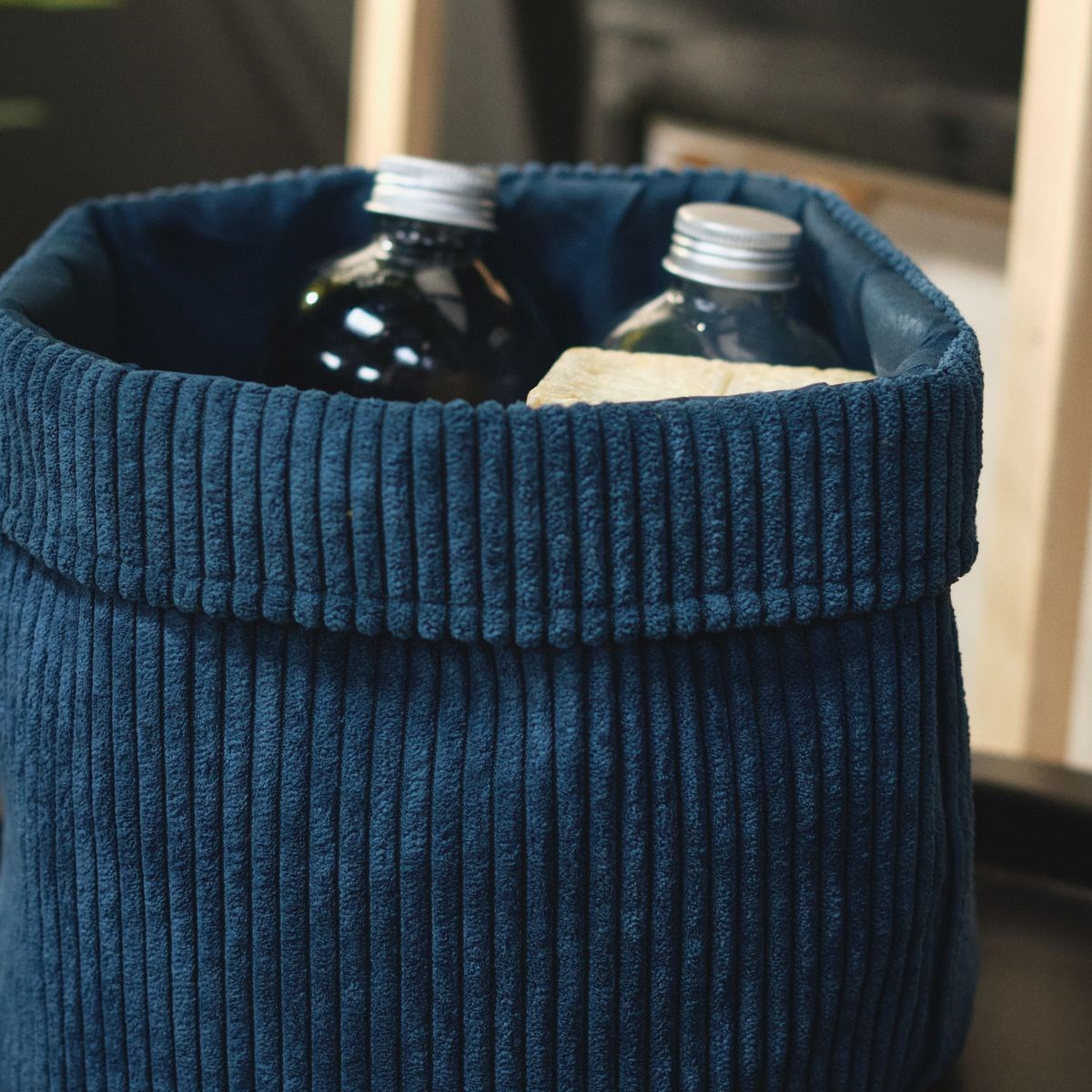 Panier de rangement rond en velours FACTORY Bleu