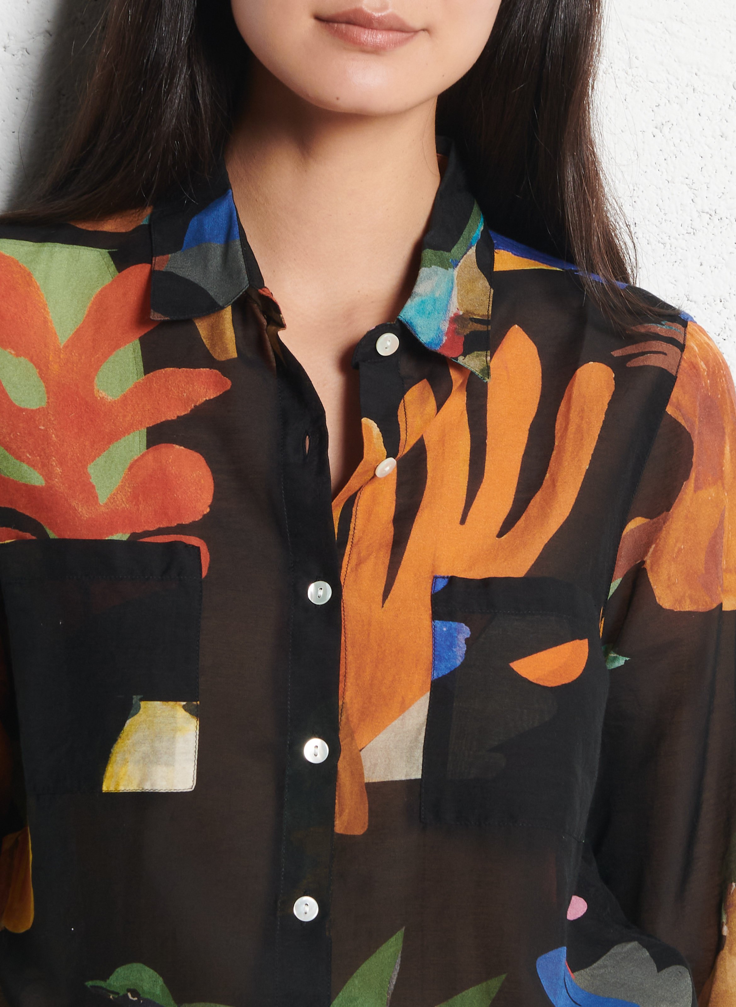 Gerade geschnittenes Hemd aus Baumwoll-Mix mit klassischem Kragen G.KERO Schwarz