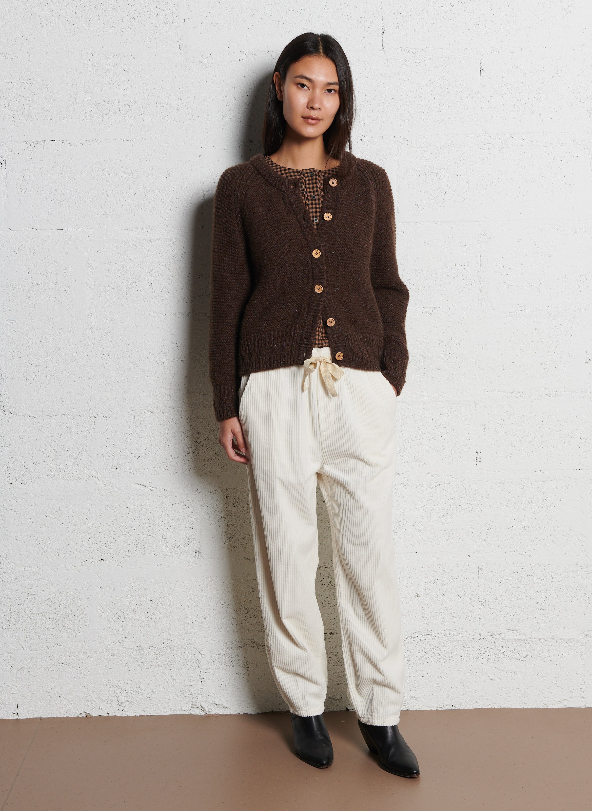 Gerade geschnittene Wollmix-Strickjacke mit Rundhalskragen EMILE ET IDA Braun