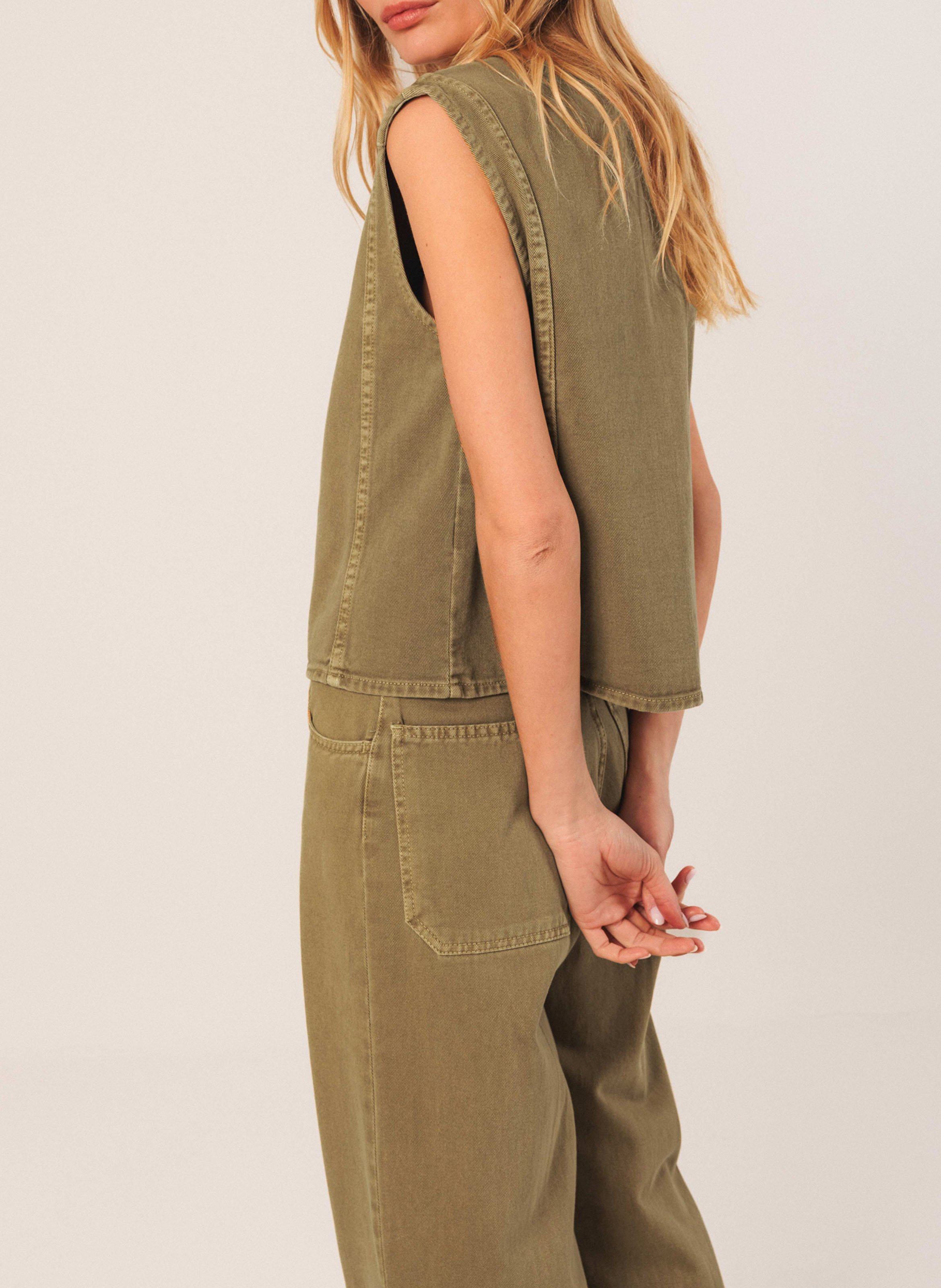 Veste ample col rond en coton INDI & COLD Vert