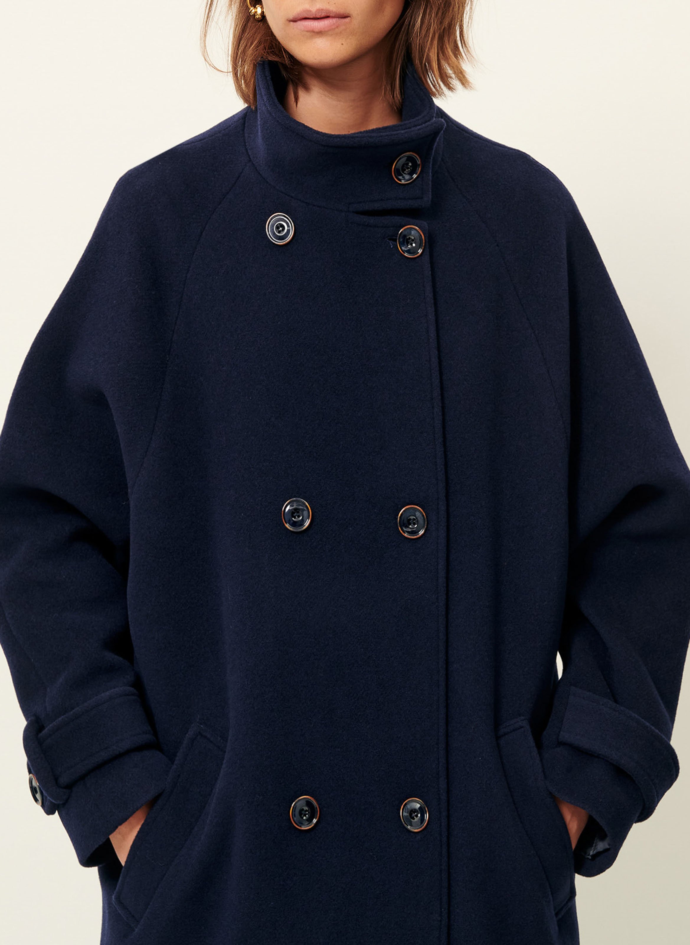 Manteau col montant en laine mélangée SESSUN Bleu