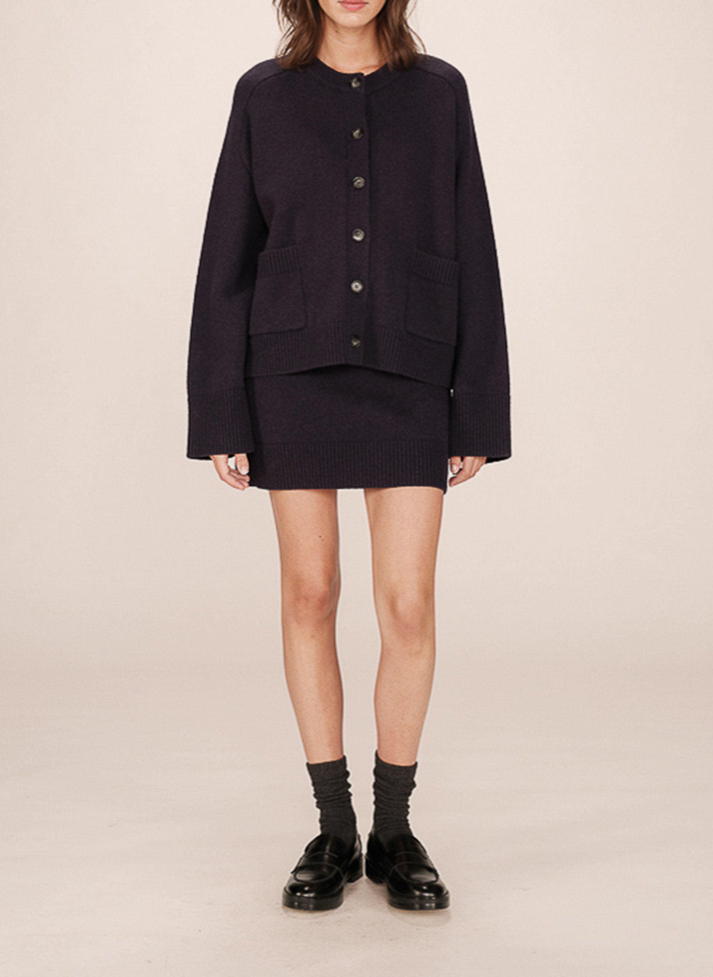 Round-neck mixed-knit cardigan GRACE ET MILA Blue