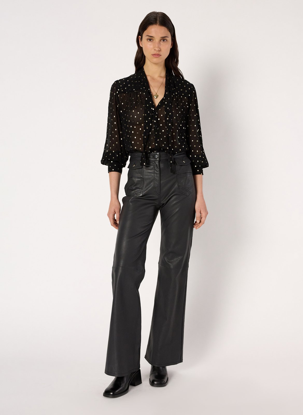 Chemise droite col lavallière à pois GERARD DAREL Noir