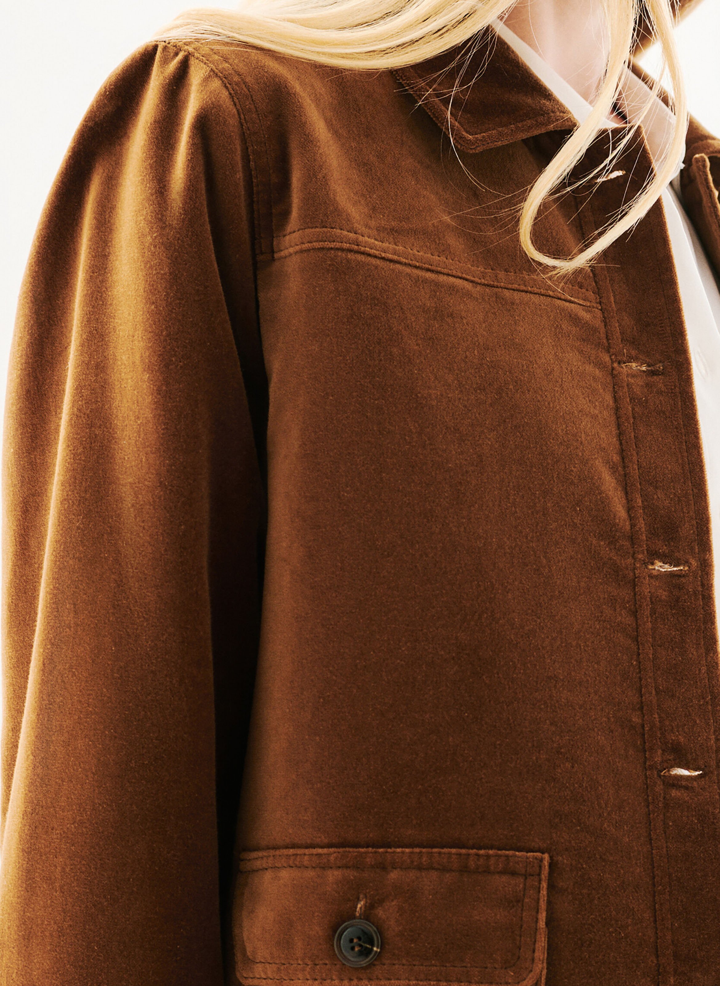 Straight cotton jacket with classic collar CAROLL Brown