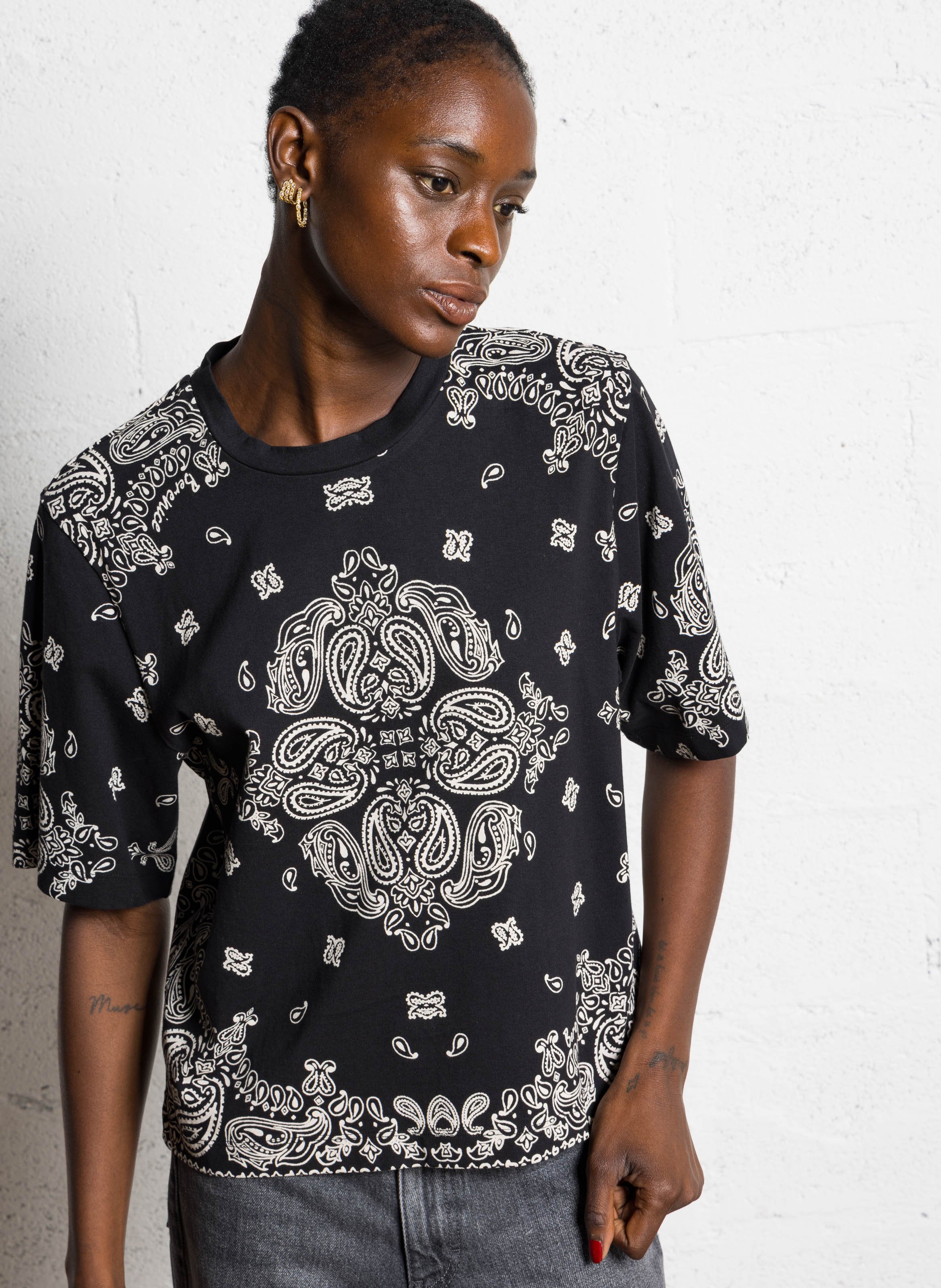 Oversize Rundhalsausschnitt Top aus bedruckter Baumwolle BERENICE Schwarz