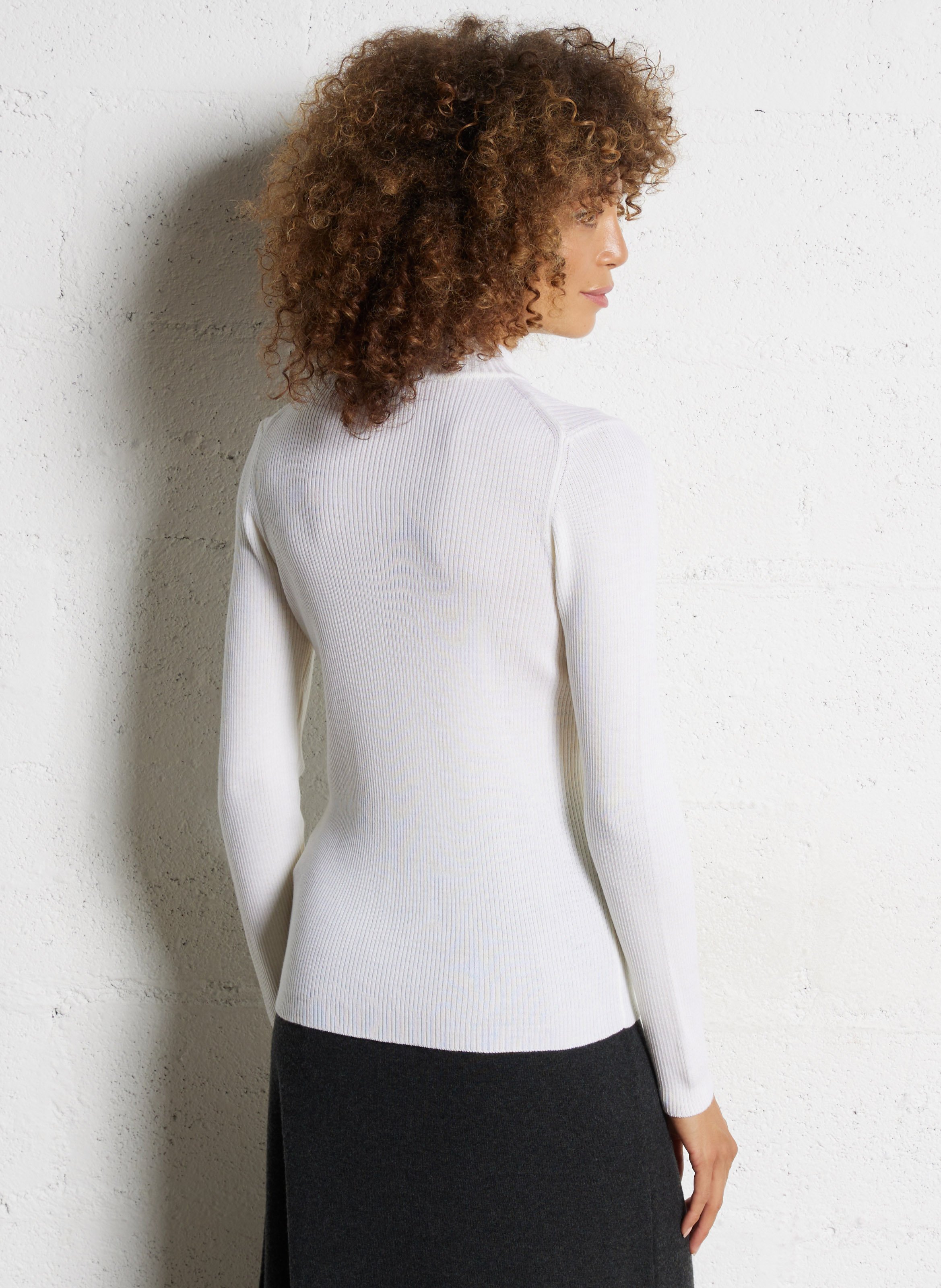 Pull col montant côtelé en laine ARMOR LUX Beige