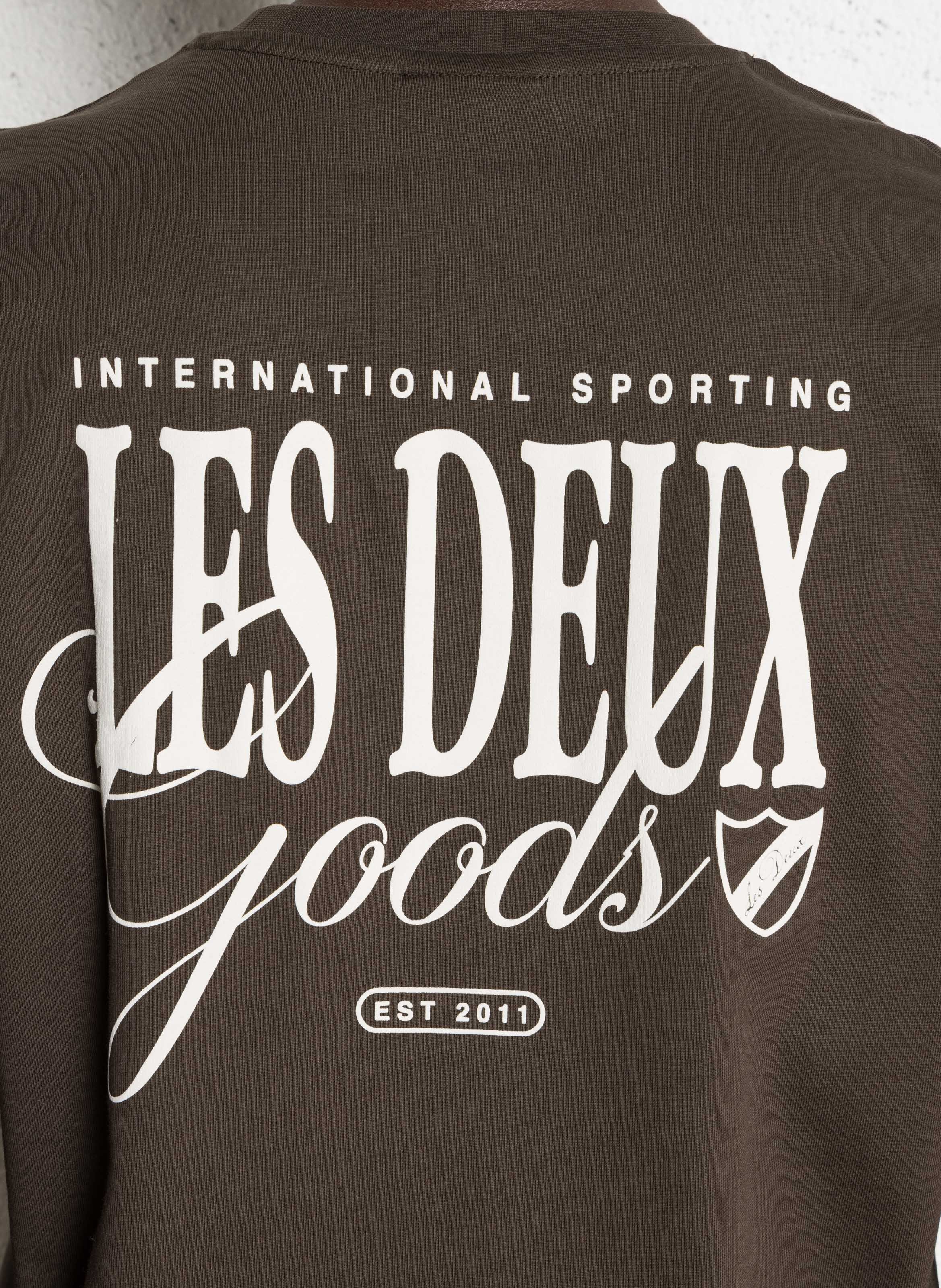 Tee-shirt droit col rond sérigraphié en coton bio LES DEUX Marron