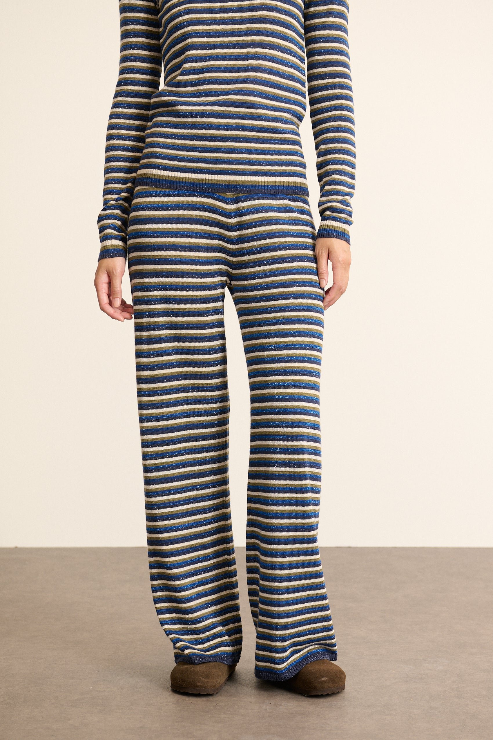 Straight knit trousers with stripes GARANCE PARIS Blue