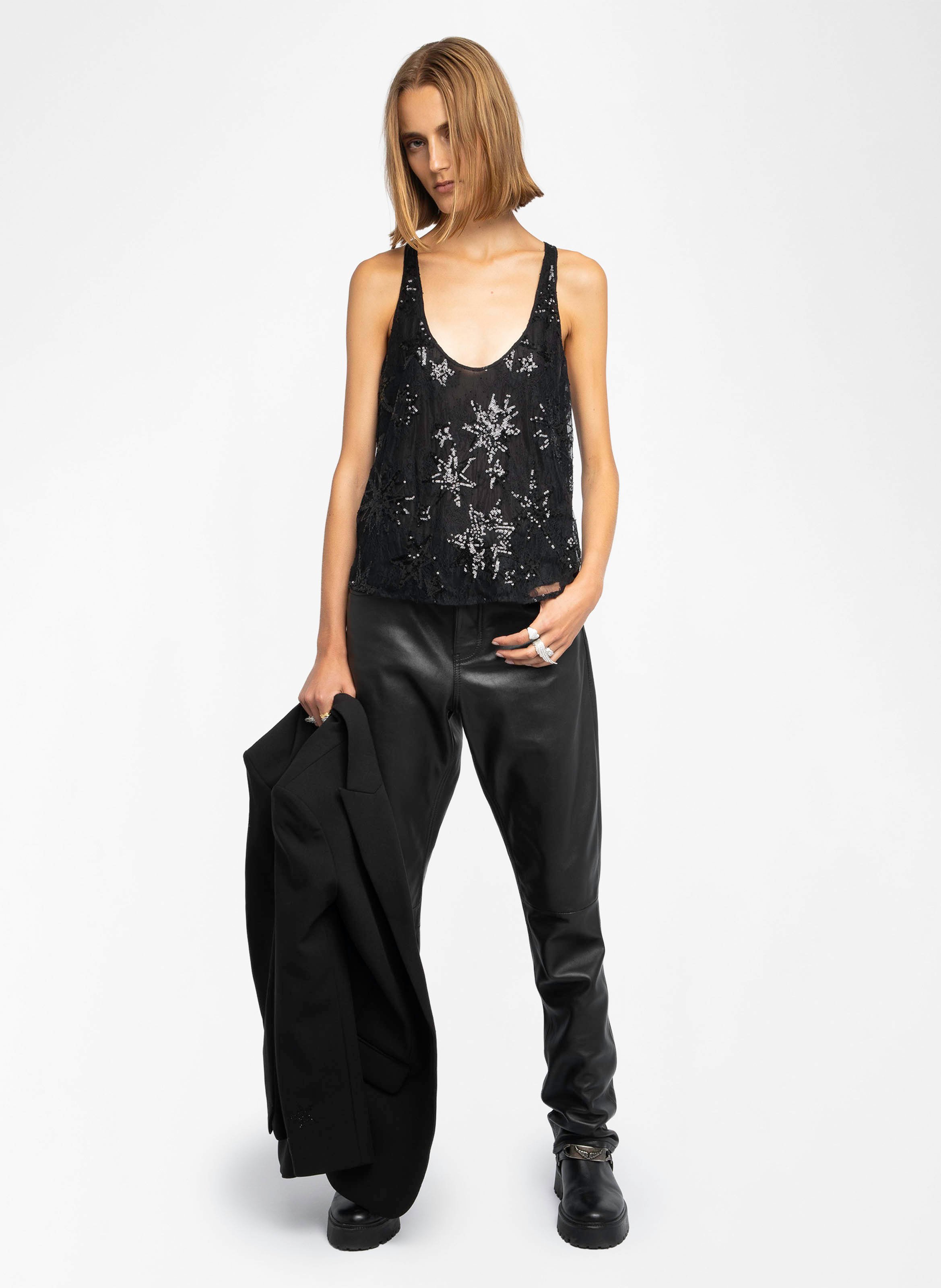 Oversized sequined U-neck top ZADIG&VOLTAIRE Black